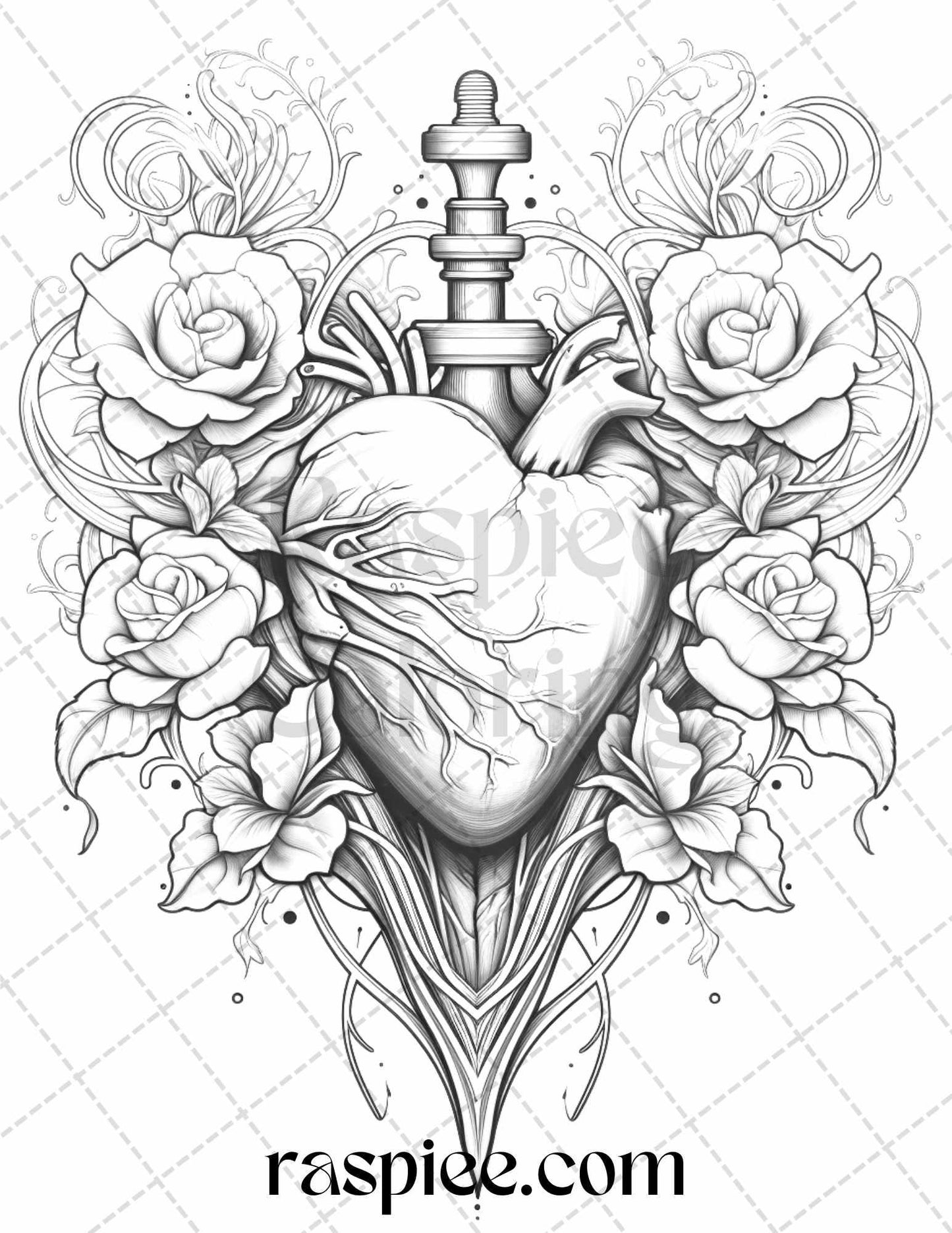 40 Beautiful Tattoos Grayscale Coloring Pages Printable for Adults, PDF File Instant Download