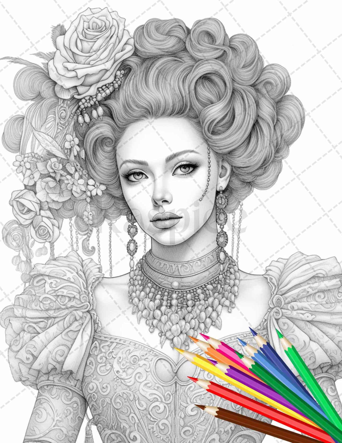 43 Beautiful Victorian Women Grayscale Coloring Pages Printable for Adults, PDF File Instant Download