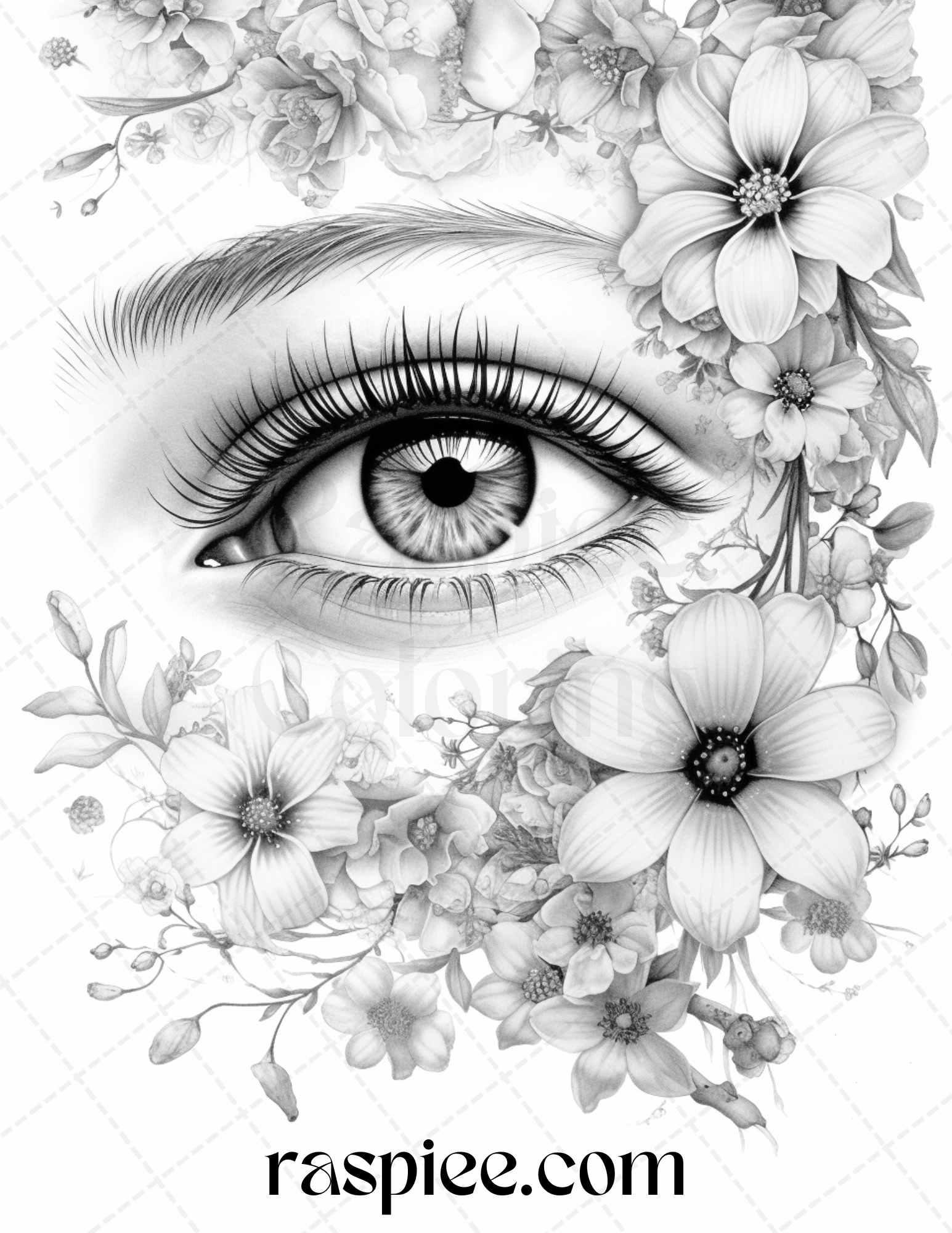 40 Charming Eyes Grayscale Coloring Pages Printable for Adults, PDF File Instant Download