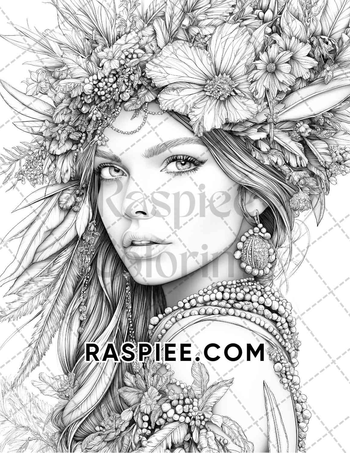 Autumn Beauties Portrait Adult Coloring Pages Printable PDF Instant Download