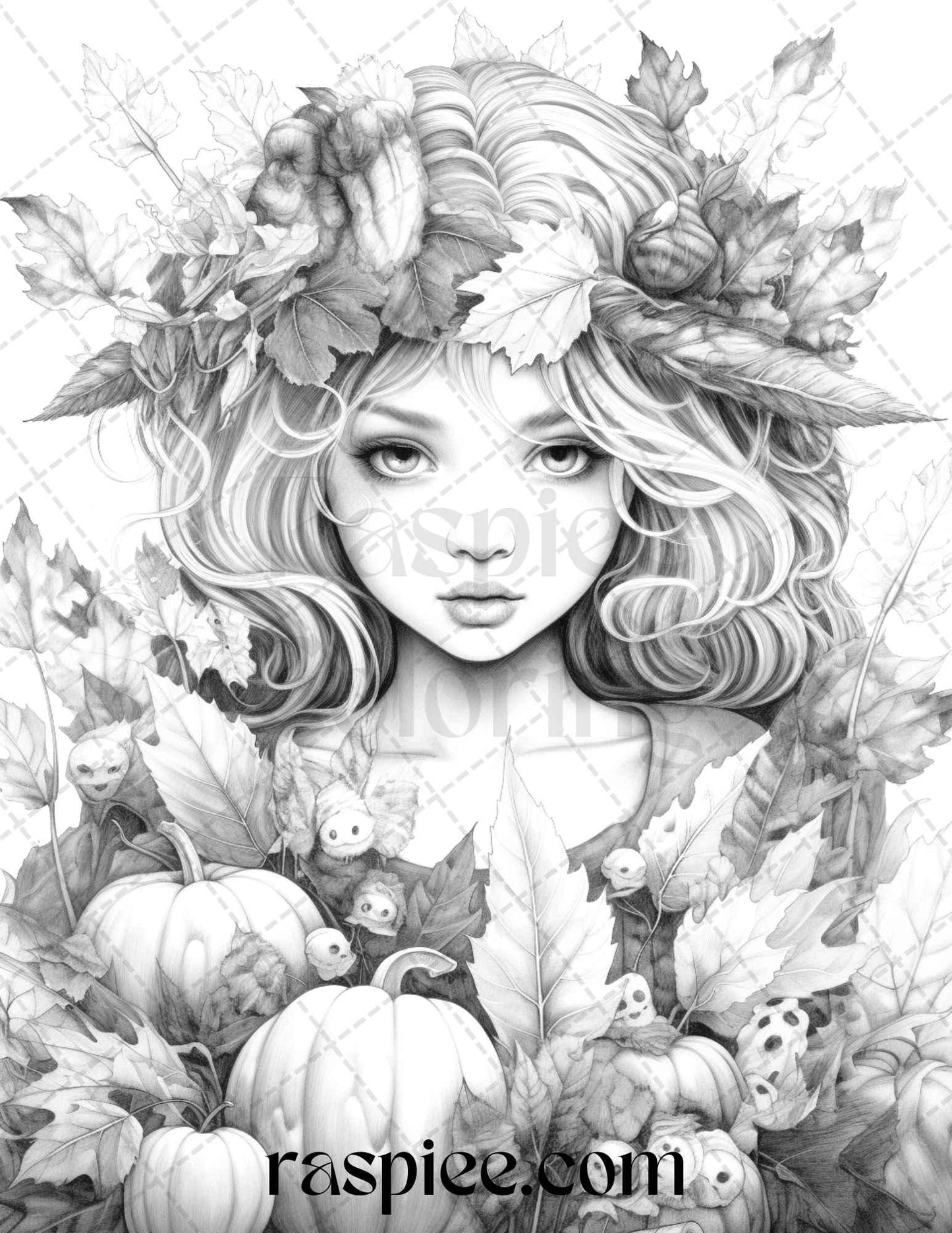 40 Pumpkin Fairy Girls Grayscale Coloring Pages Printable for Adults, PDF File Instant Download