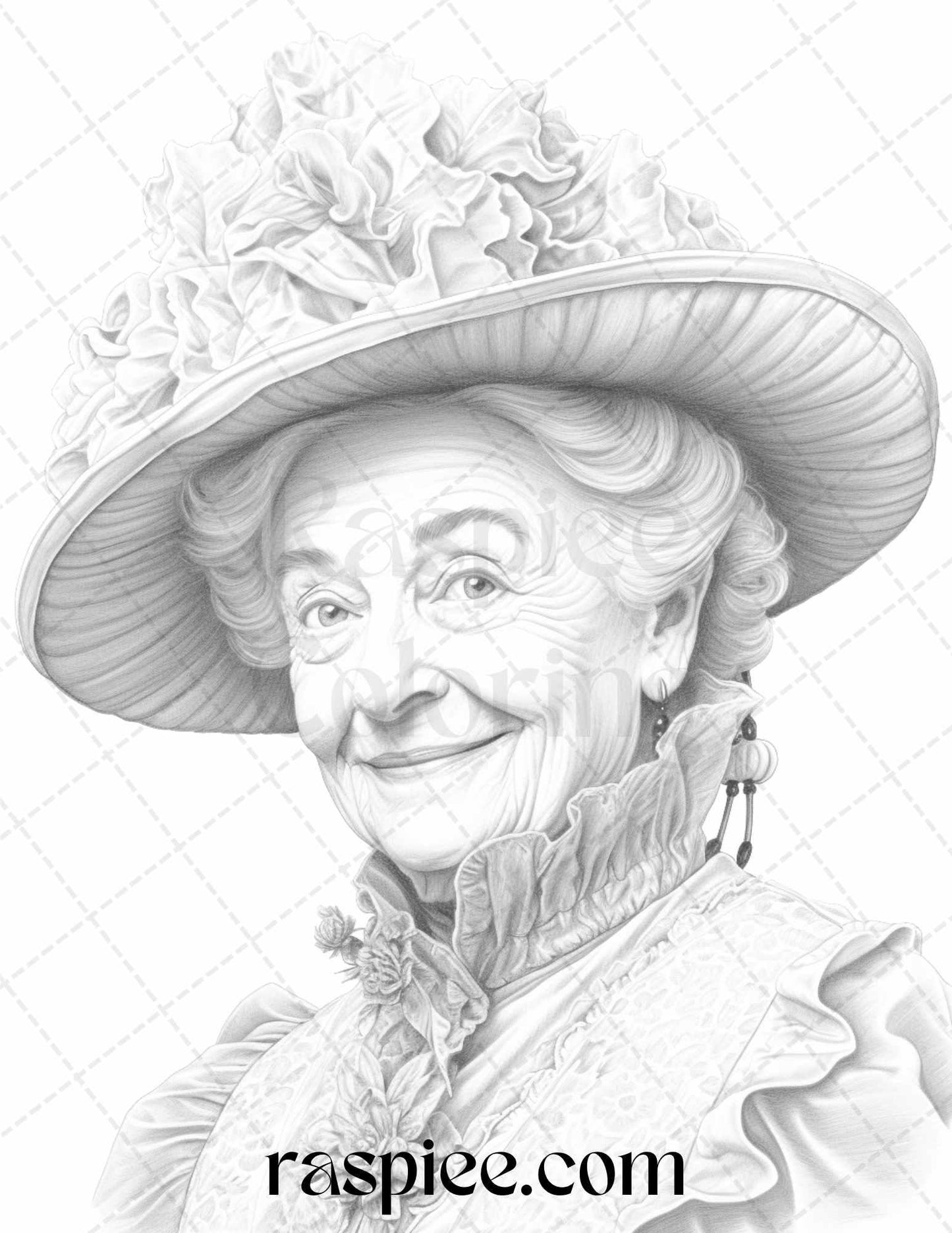 50 Victorian Grandma Grayscale Coloring Pages Printable for Adults, PDF File Instant Download