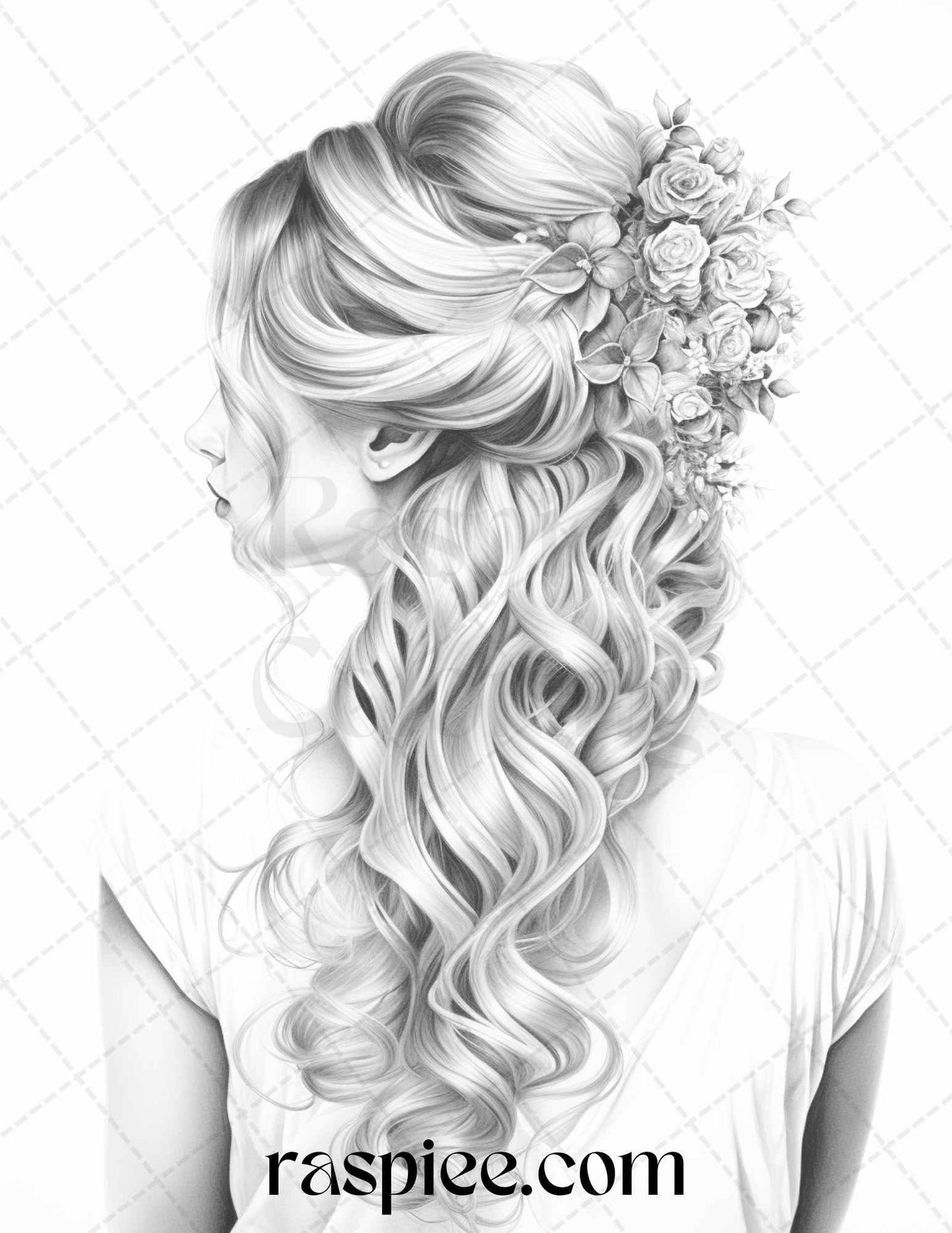 43 Beautiful Hairstyles Grayscale Coloring Pages Printable for Adults, PDF File Instant Download