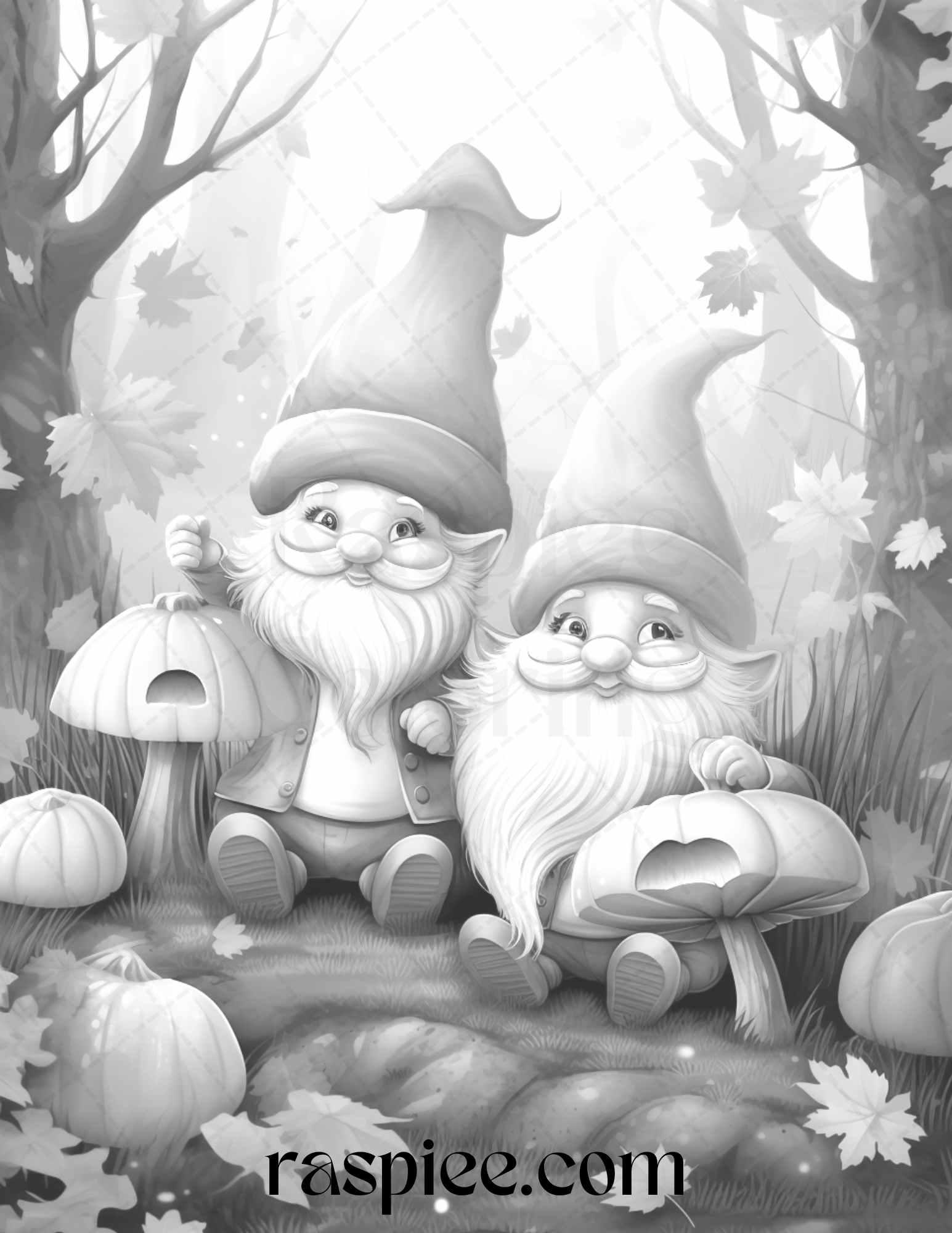 40 Fall Gnomes Grayscale Coloring Pages Printable for Adults Kids, PDF File Instant Download