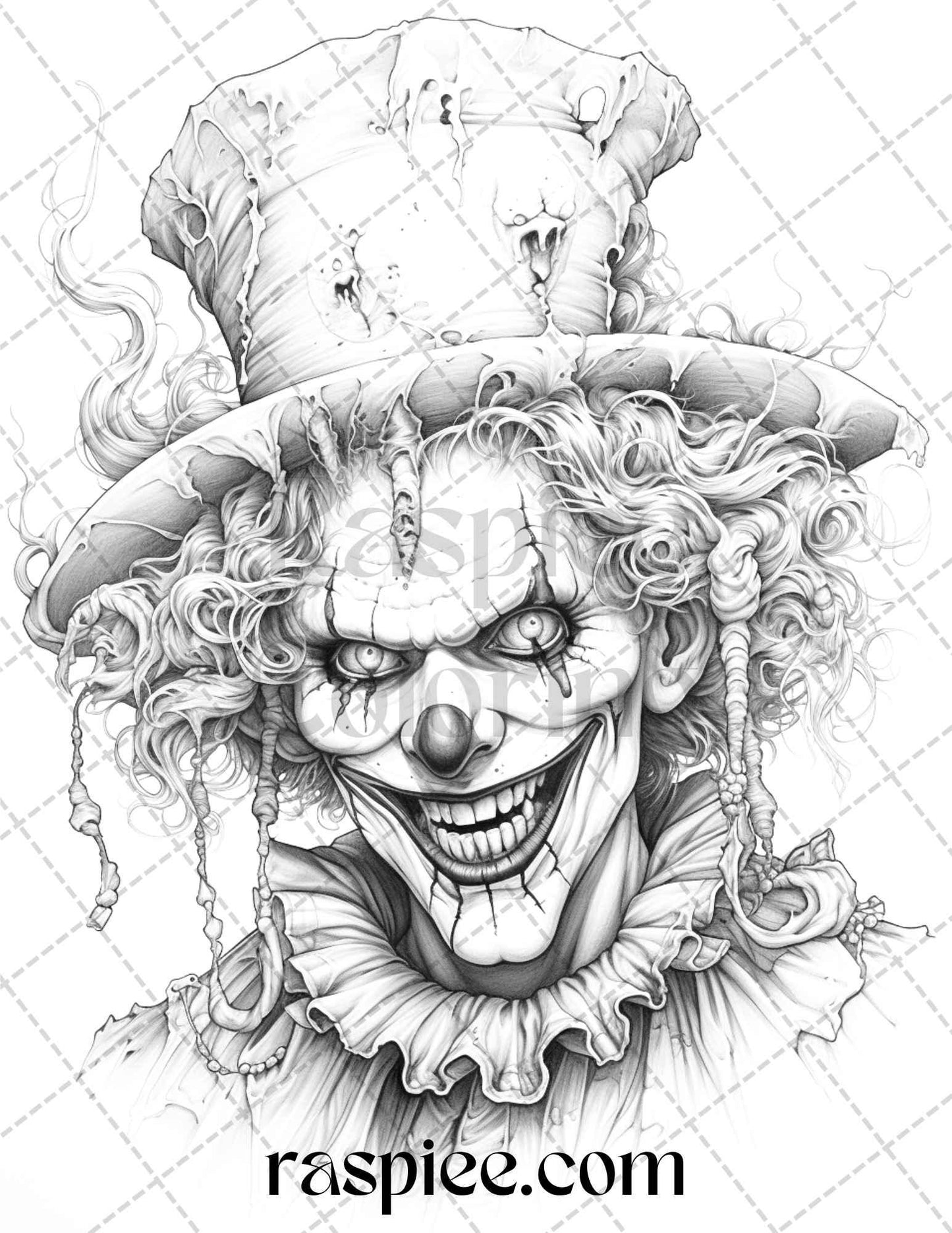 40 Spooky Clowns Grayscale Coloring Pages Printable for Adults, PDF File Instant Download