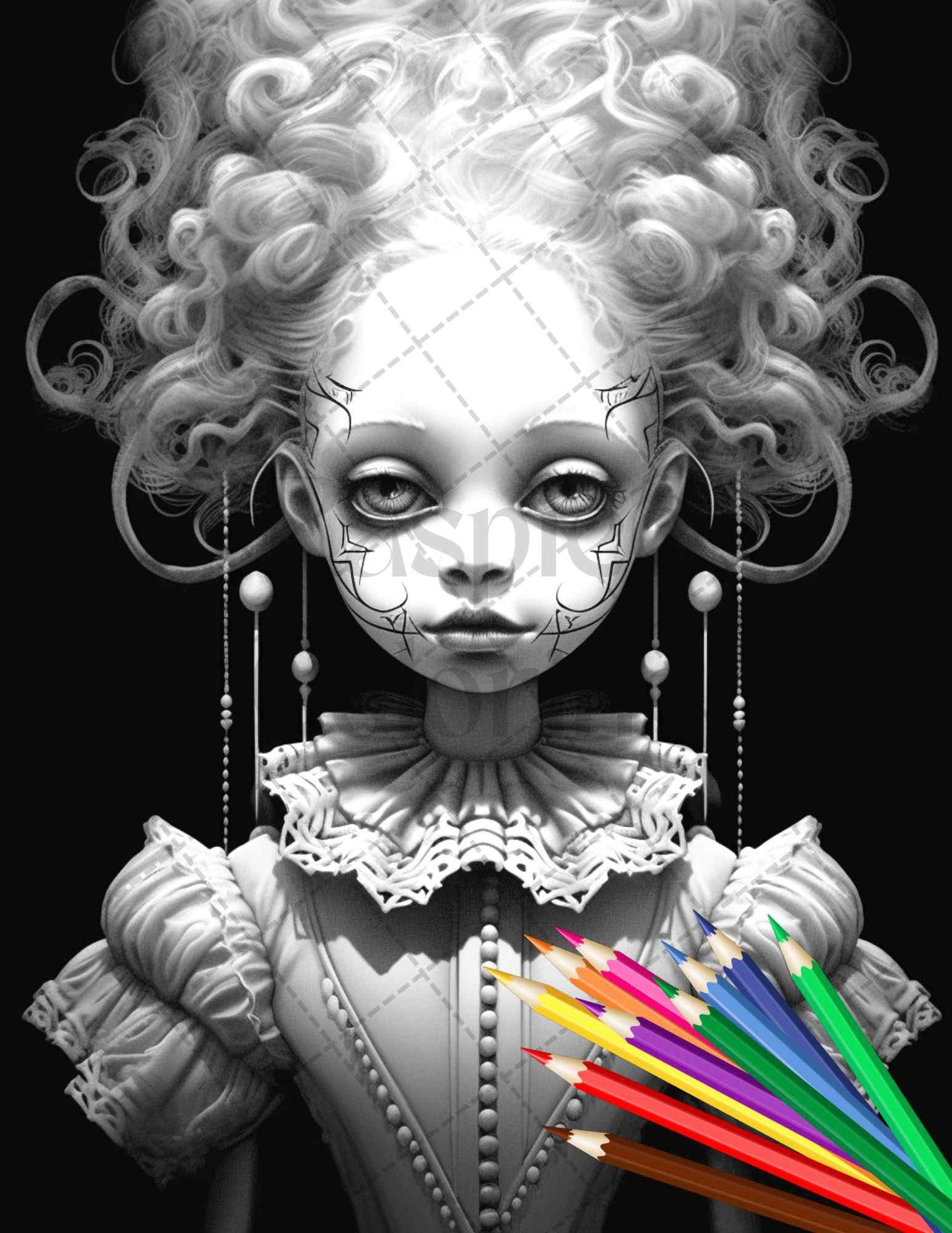 40 Creepy Porcelain Dolls Grayscale Coloring Pages for Adults, PDF File Instant Download