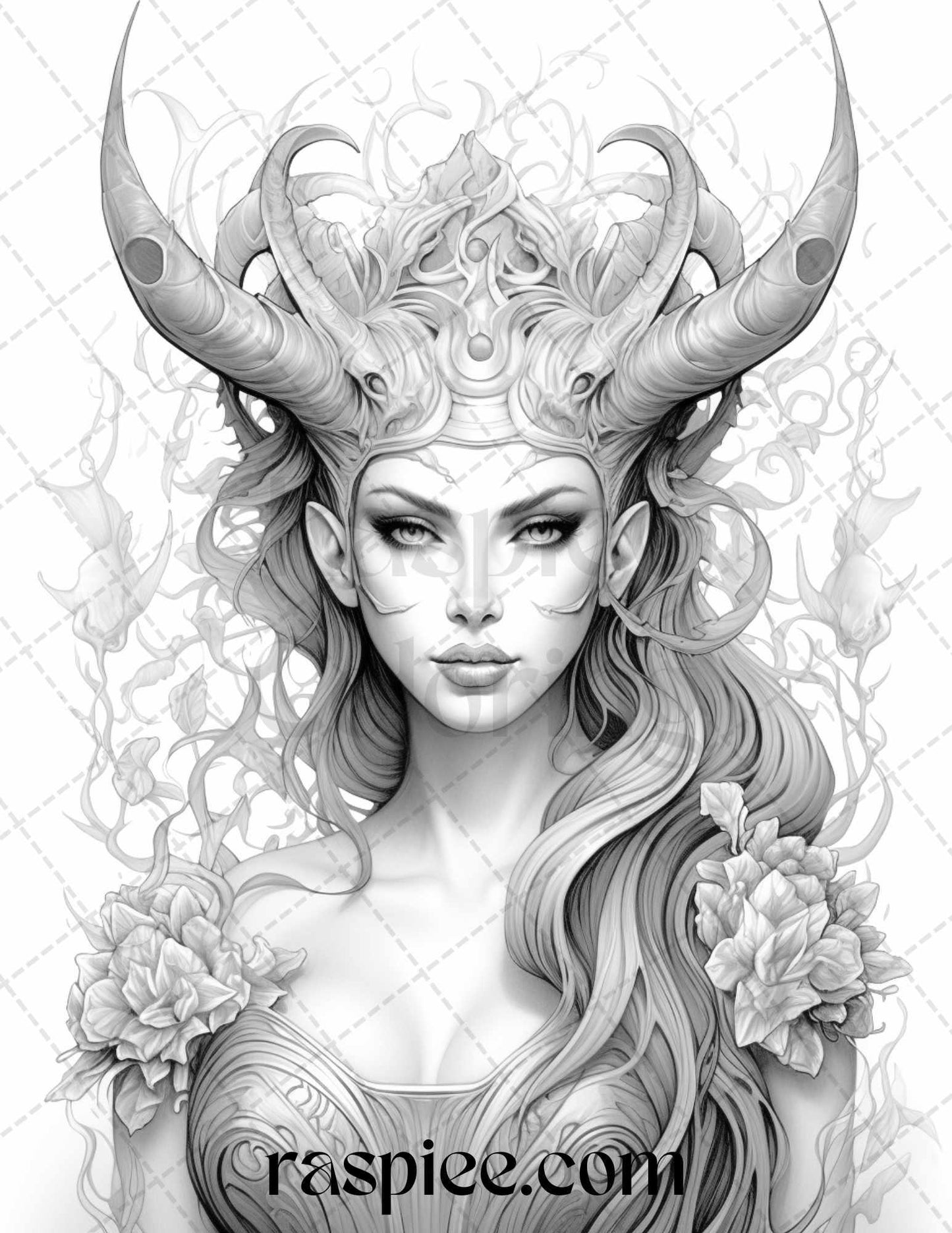 40 Dark Evil Fairy Grayscale Coloring Pages Printable for Adults, PDF File Instant Download