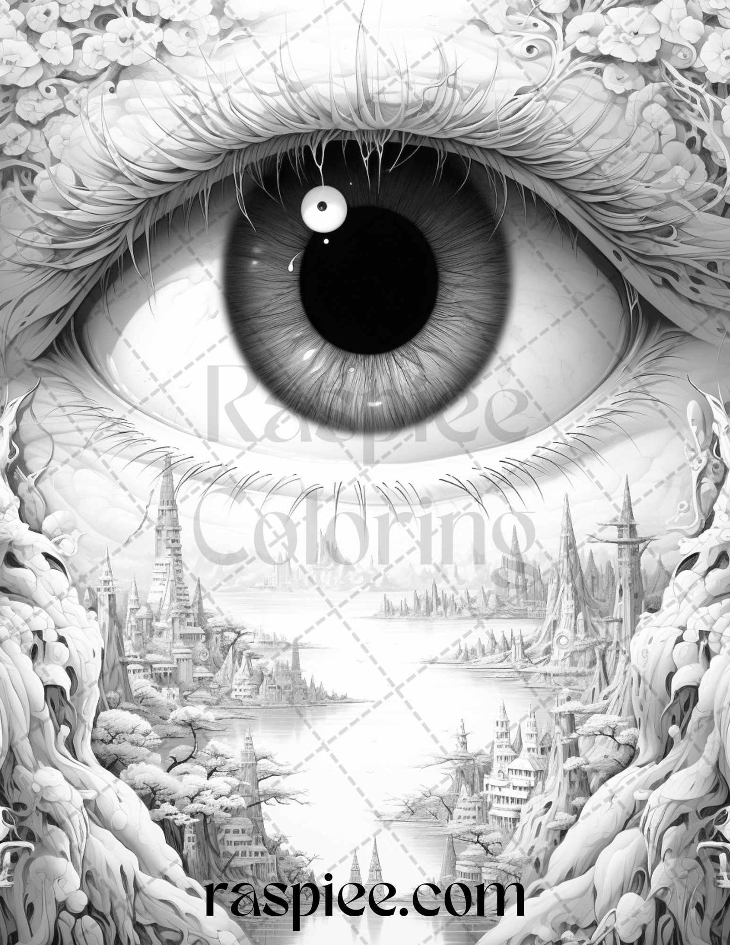 40 Surrealism Eyes Grayscale Coloring Pages Printable for Adults, PDF File Instant Download