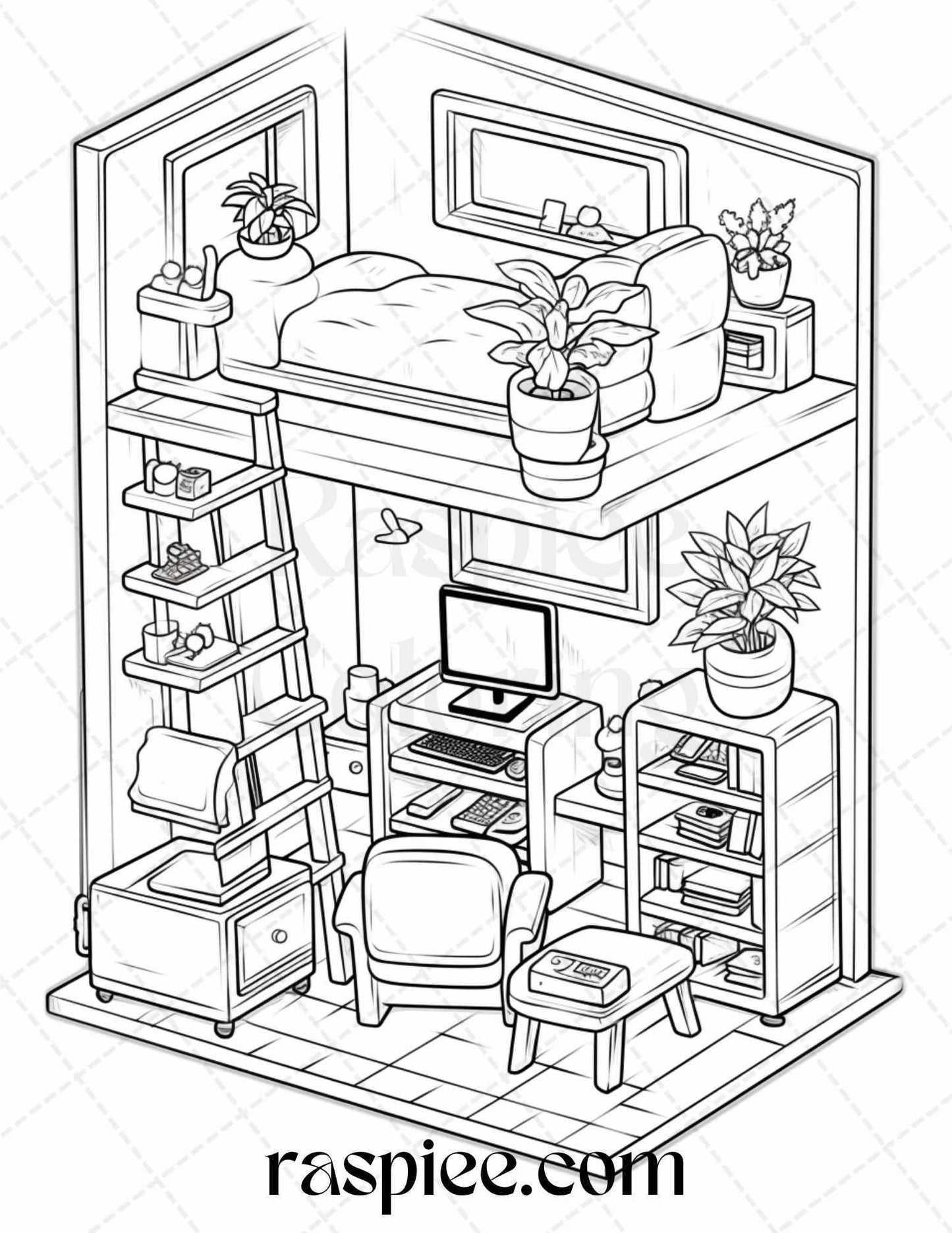 40 Pocket Room Coloring Pages Printable for Adults Kids, PDF File Instant Download