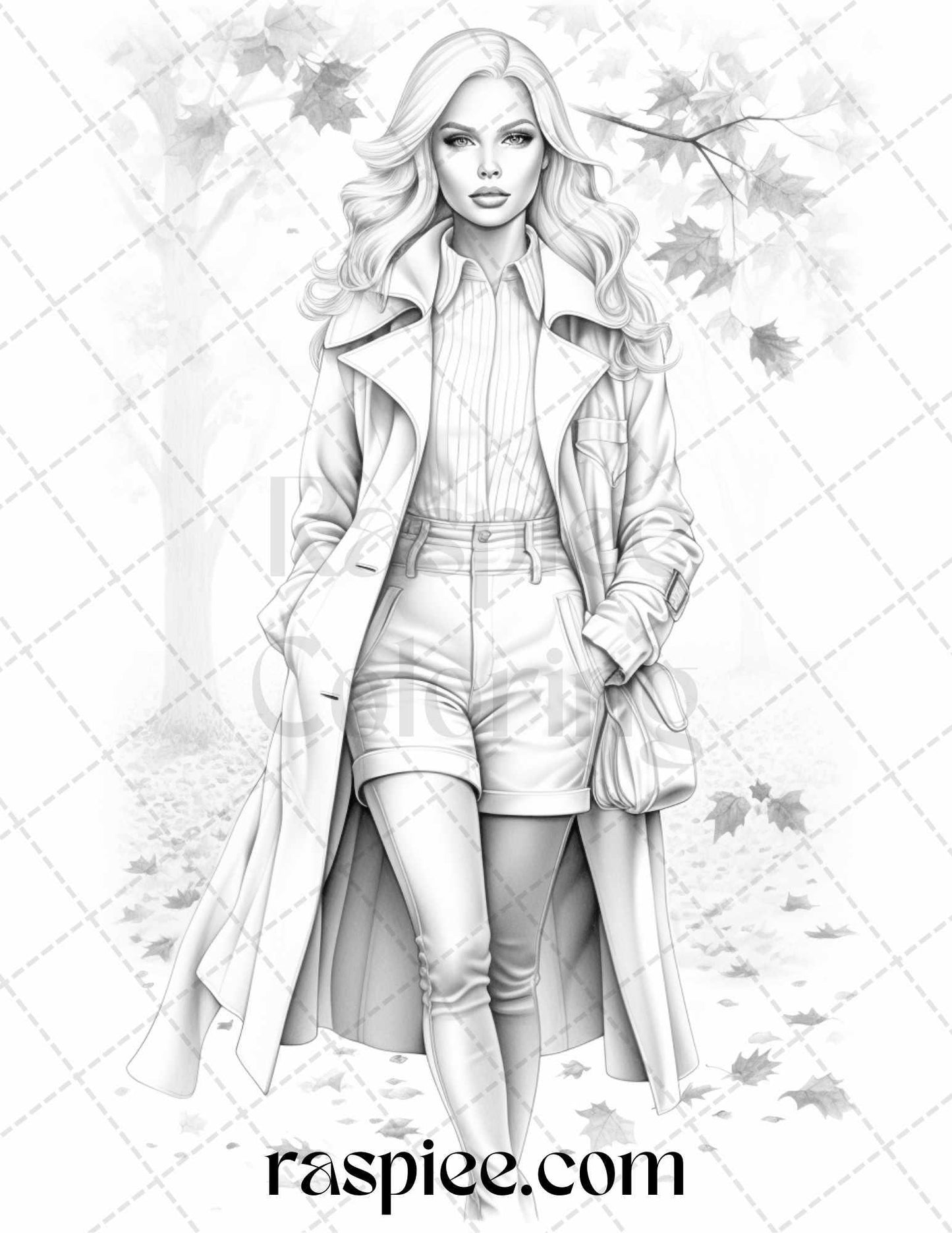 40 Fall Fashion Grayscale Coloring Pages for Adults, Printable PDF File Instant Download