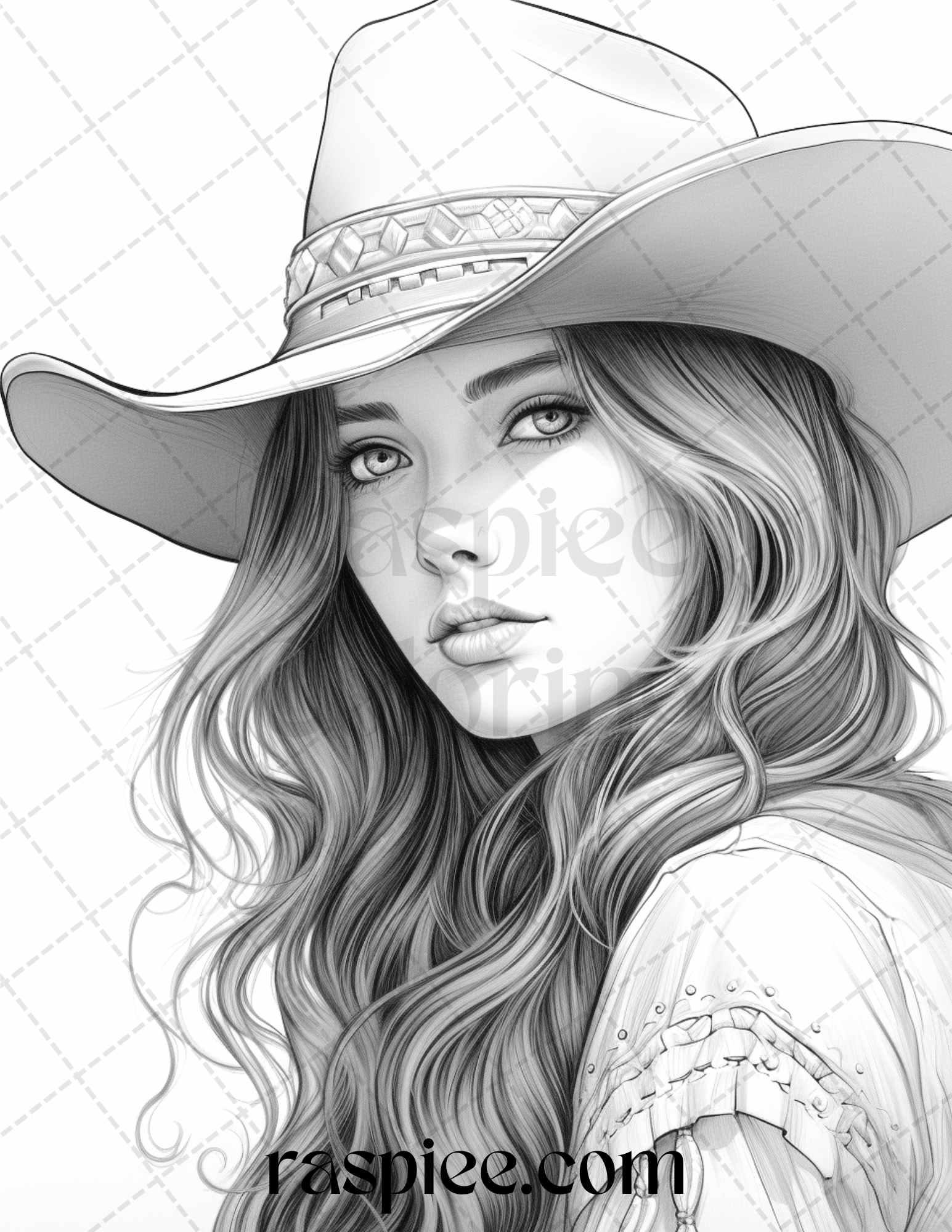 40 Beautiful Cowgirls Grayscale Coloring Pages Printable for Adults, PDF File Instant Download