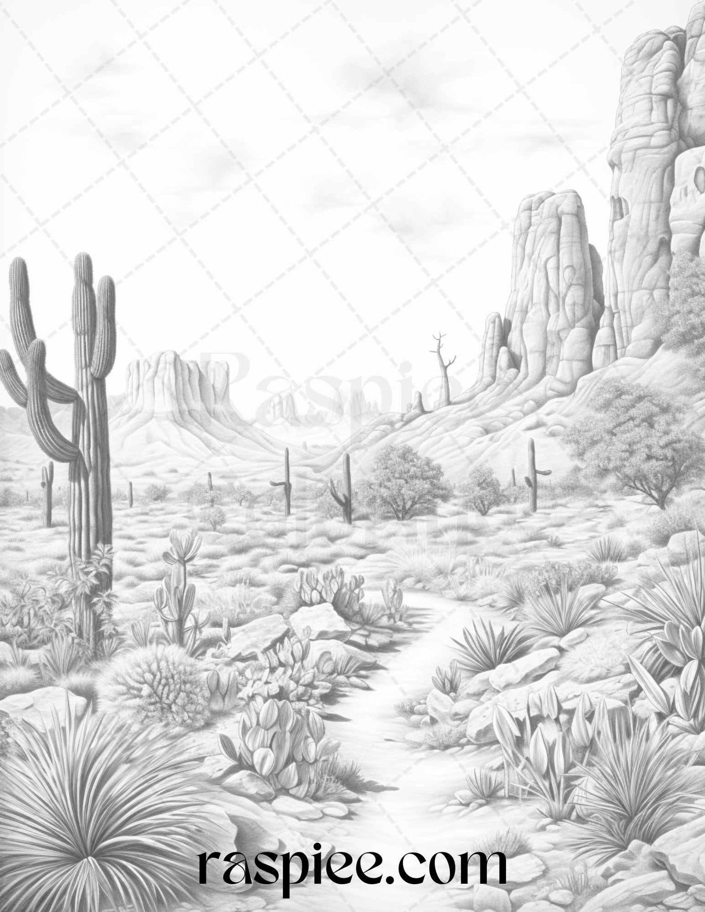 40 Desert Landscapes Grayscale Coloring Pages Printable for Adults, PDF File Instant Download