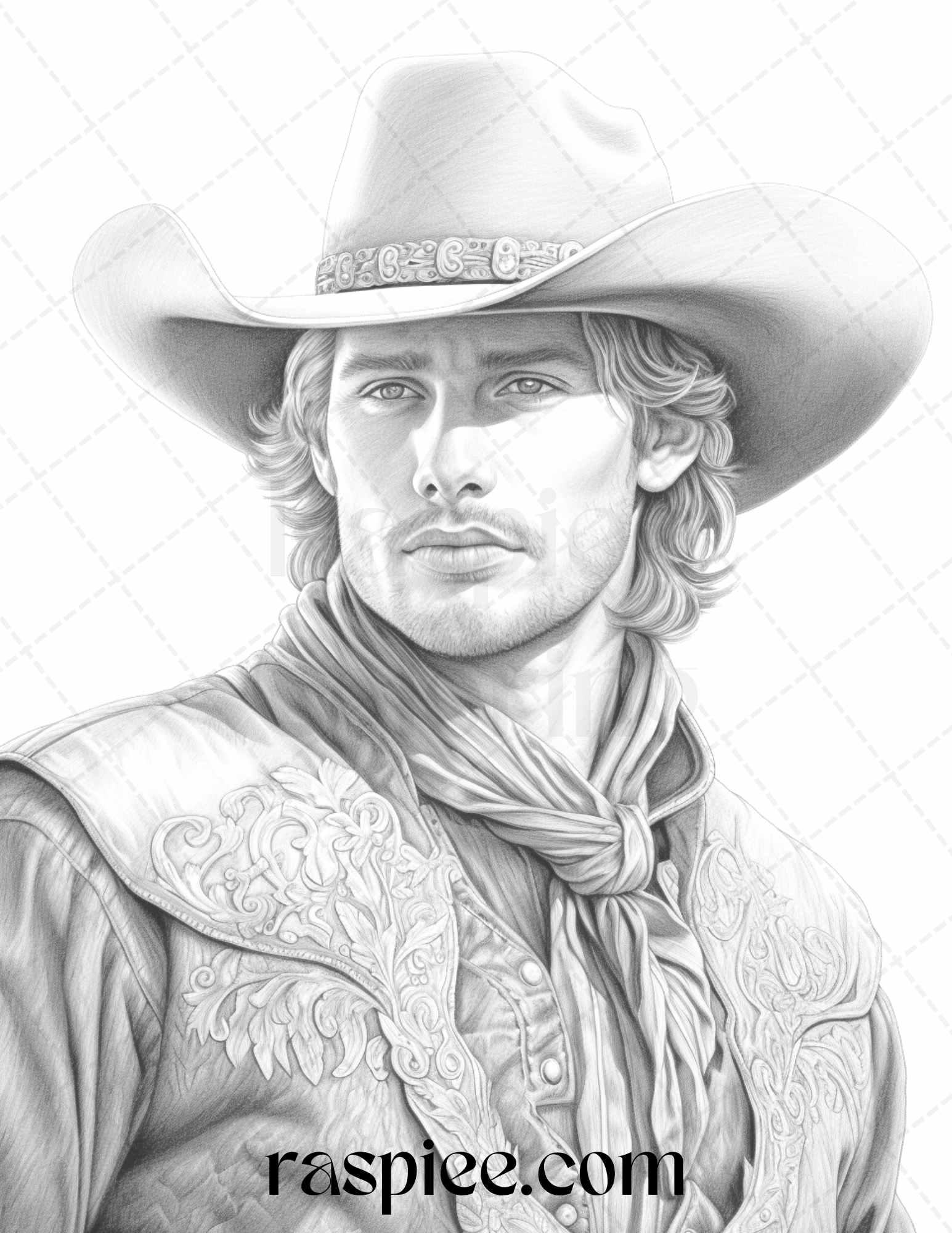 45 Wild West Cowboys Grayscale Coloring Pages Printable for Adults, PDF File Instant Download