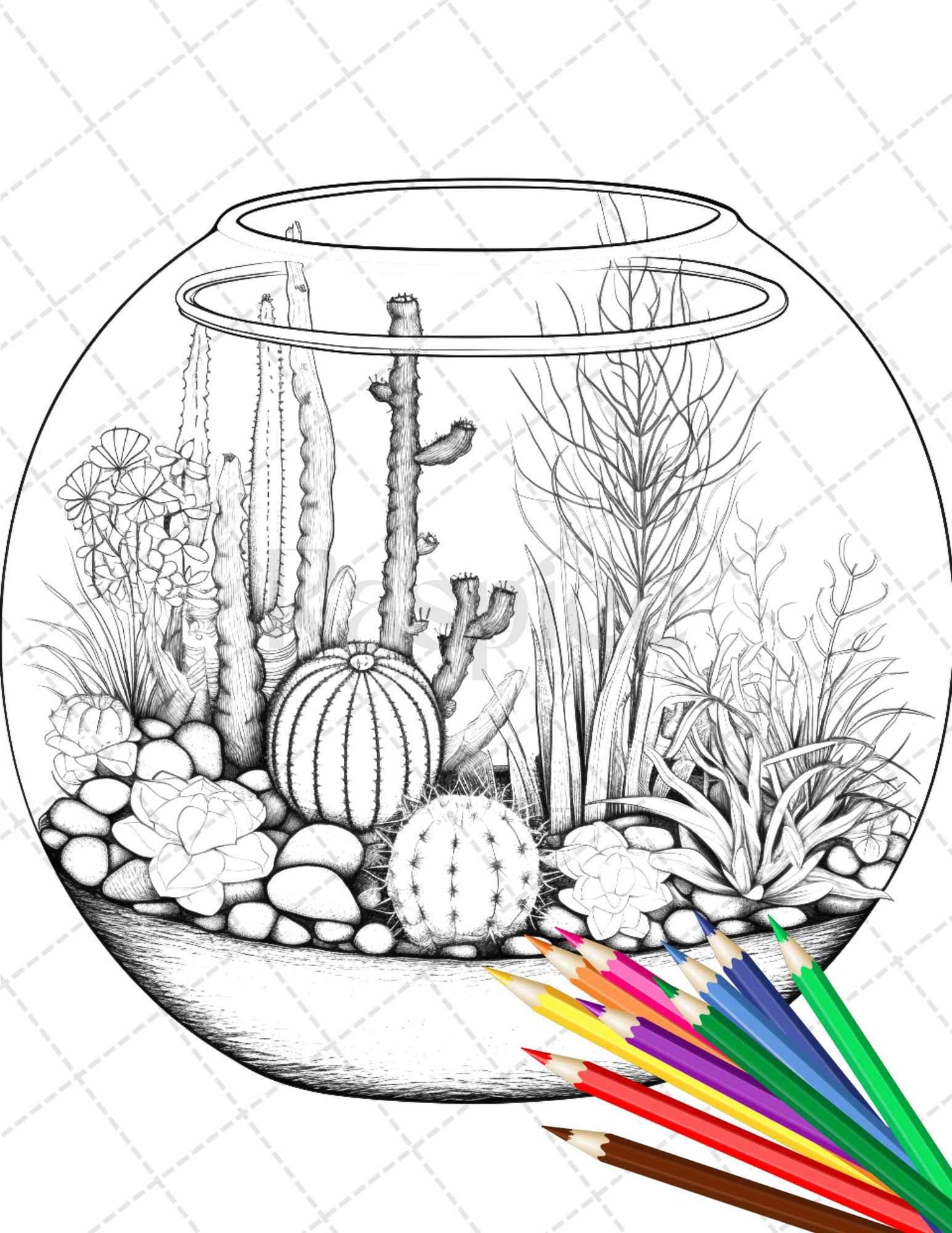 34 Enchanted Terrarium Grayscale Coloring Pages Printable for Adults, PDF File Instant Download