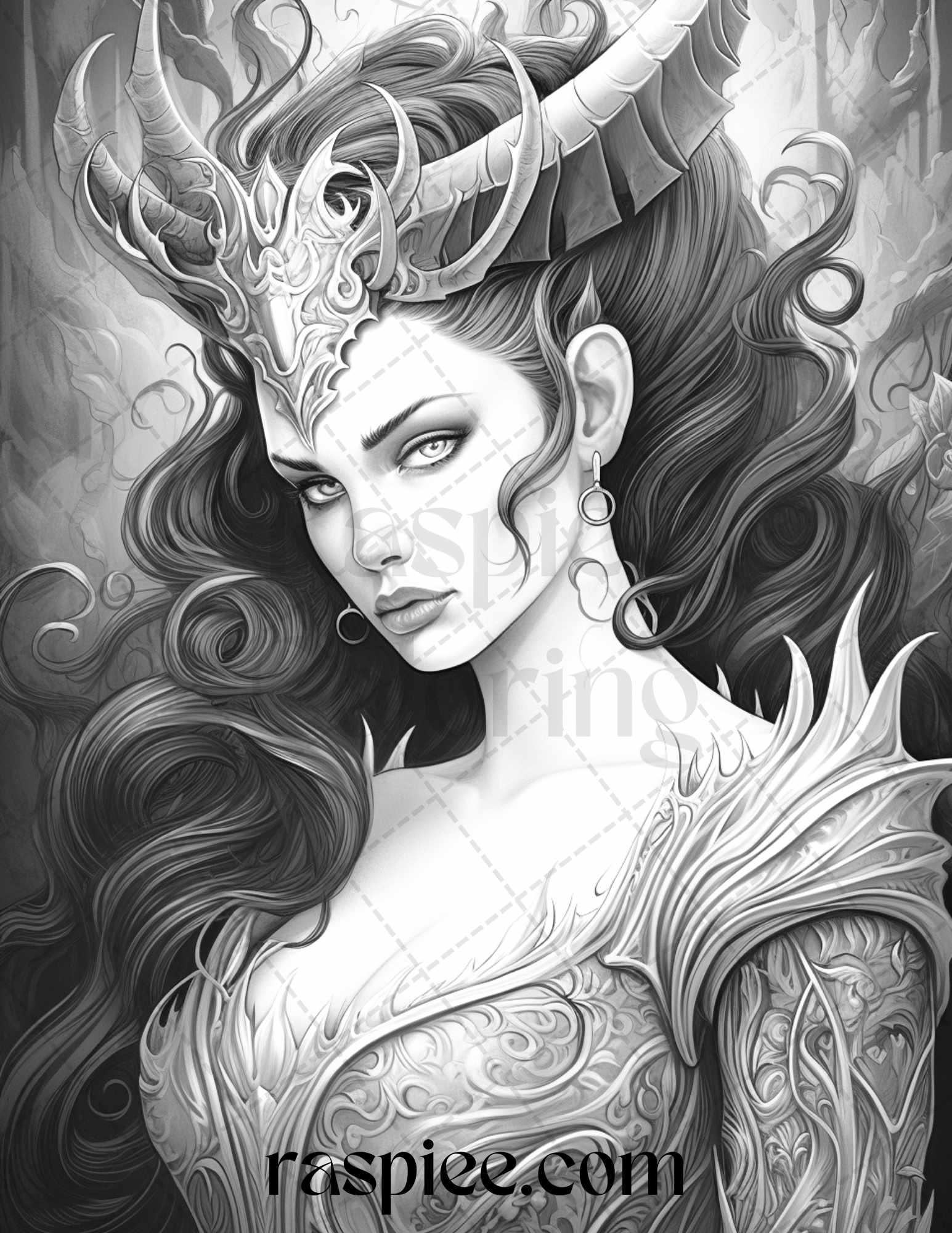 40 Dark Evil Fairy Grayscale Coloring Pages Printable for Adults, PDF File Instant Download