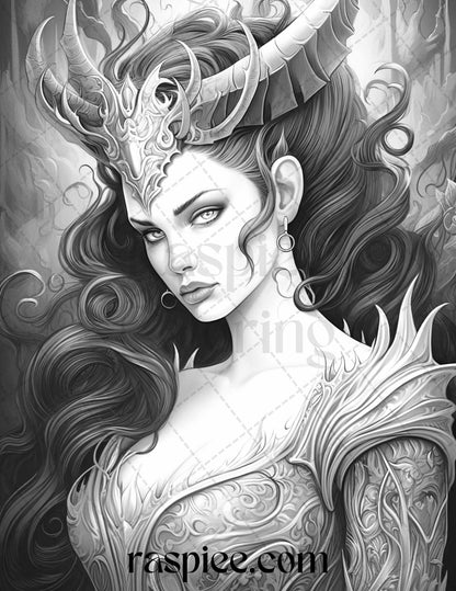 40 Dark Evil Fairy Grayscale Coloring Pages Printable for Adults, PDF File Instant Download