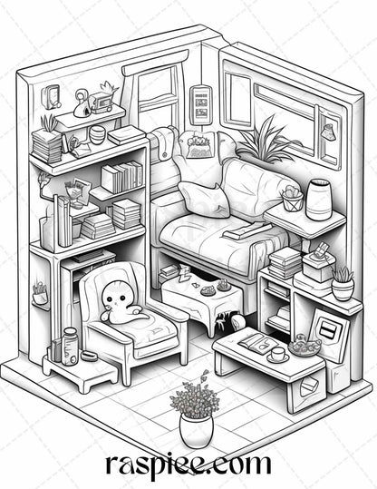 40 Pocket Room Coloring Pages Printable for Adults Kids, PDF File Instant Download