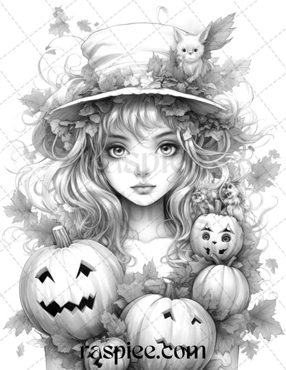 40 Pumpkin Fairy Girls Grayscale Coloring Pages Printable for Adults, PDF File Instant Download