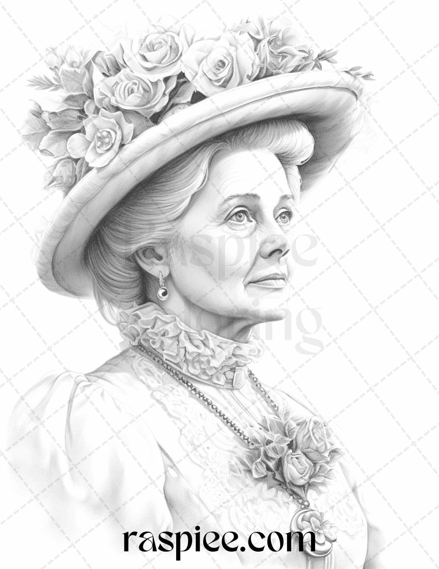 50 Victorian Grandma Grayscale Coloring Pages Printable for Adults, PDF File Instant Download