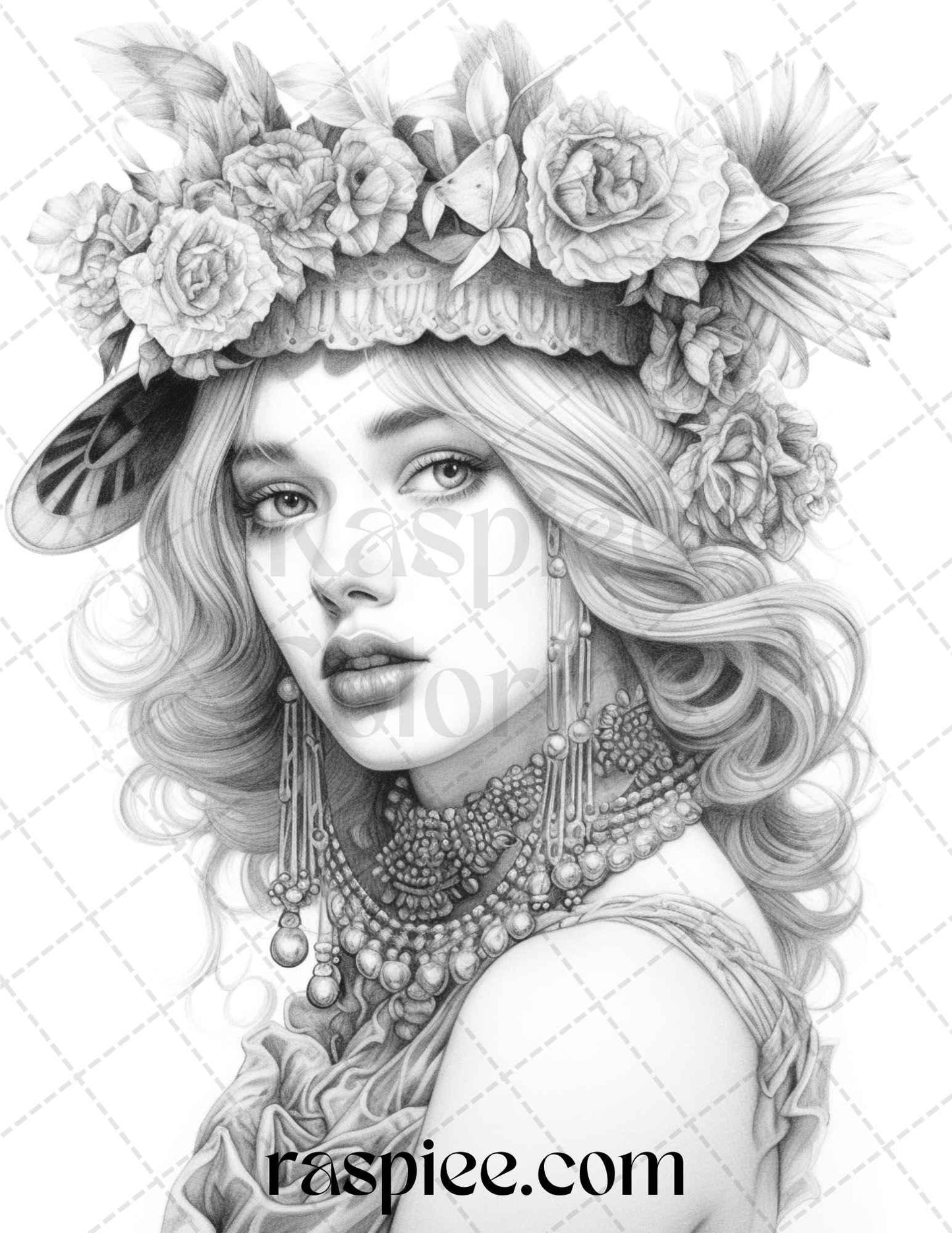 40 Beautiful Gatsby Girls Grayscale Coloring Pages Printable for Adults, PDF File Instant Download