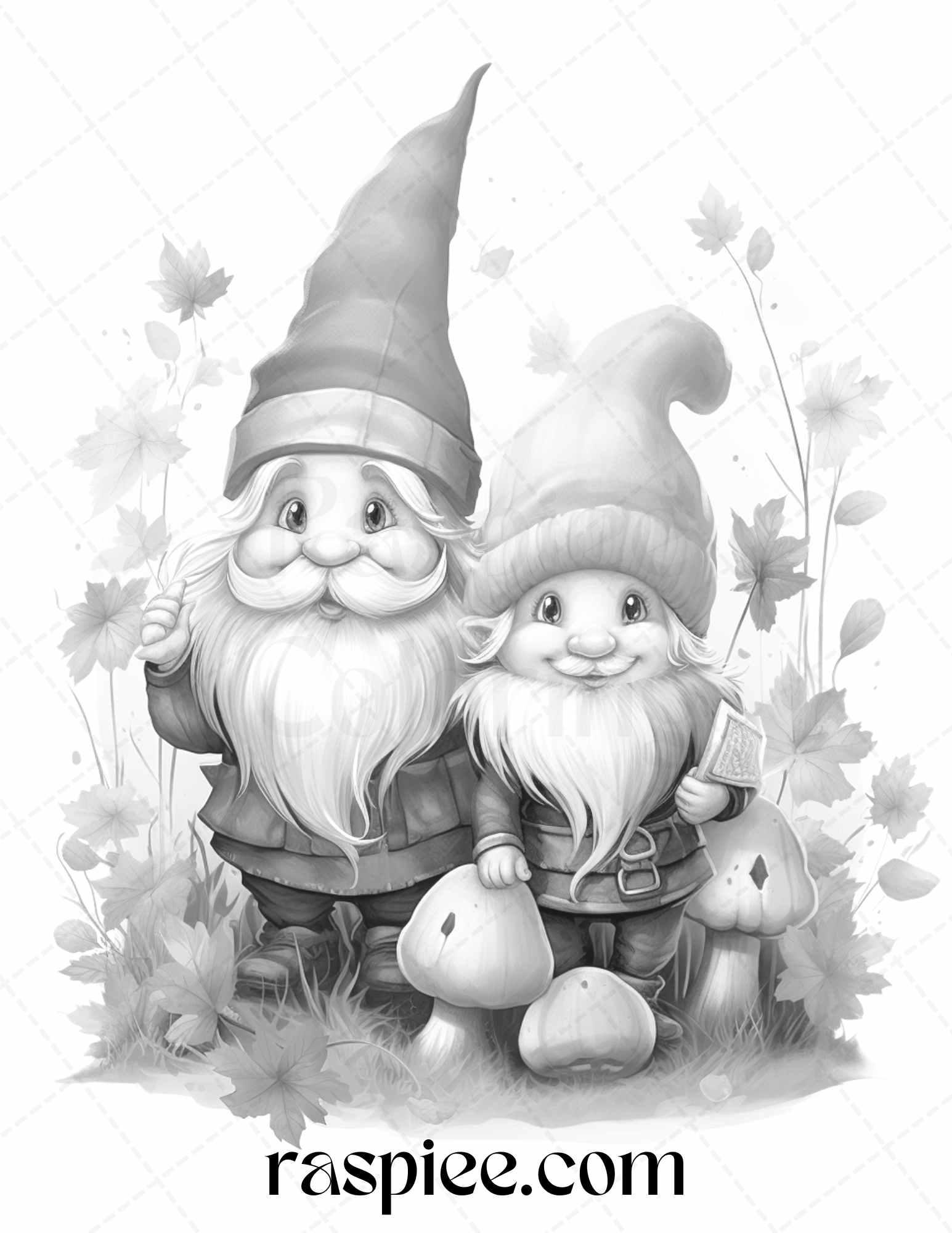 40 Fall Gnomes Grayscale Coloring Pages Printable for Adults Kids, PDF File Instant Download