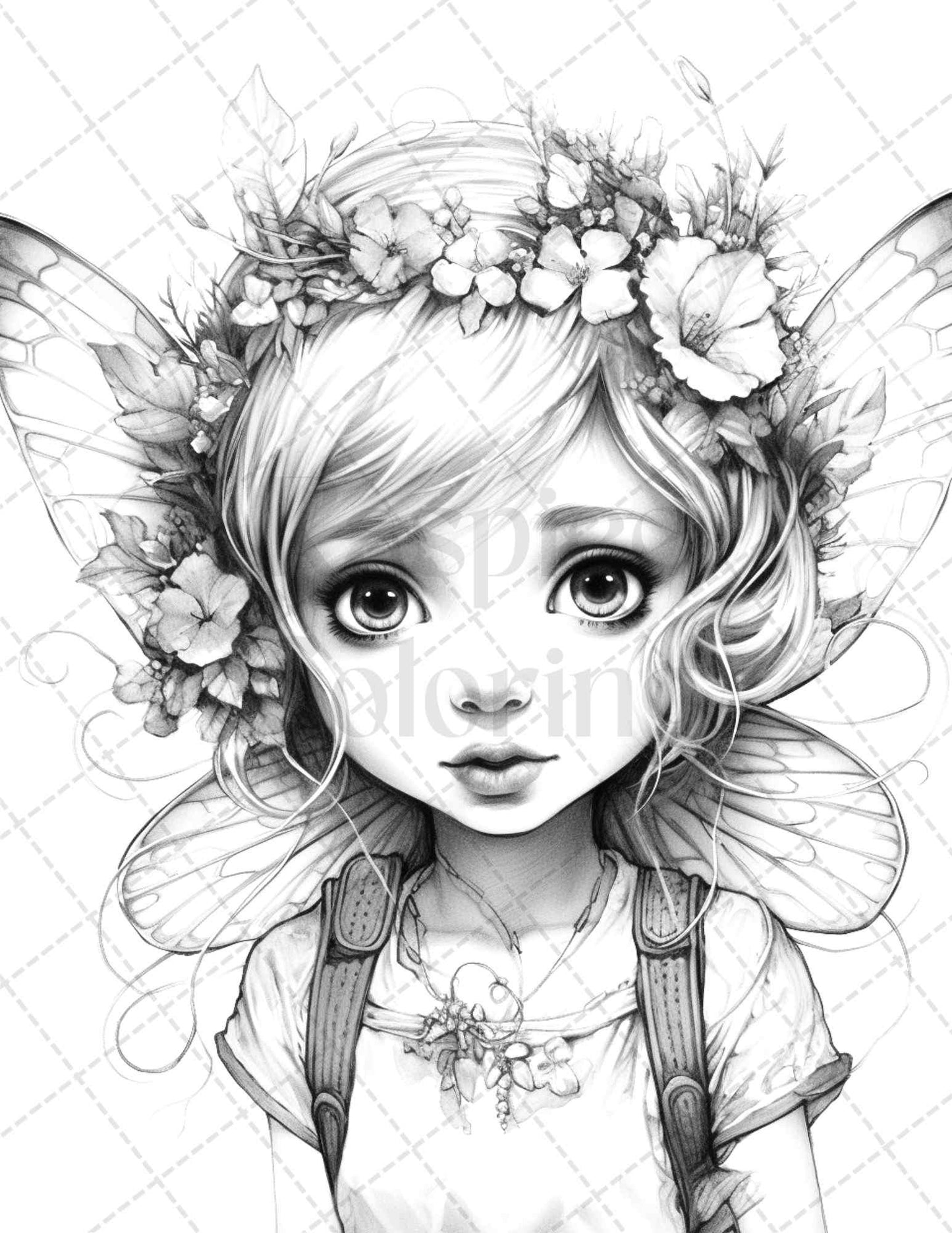 45 Adorable Chibi Fairy Grayscale Coloring Pages Printable for Adults, PDF File Instant Download