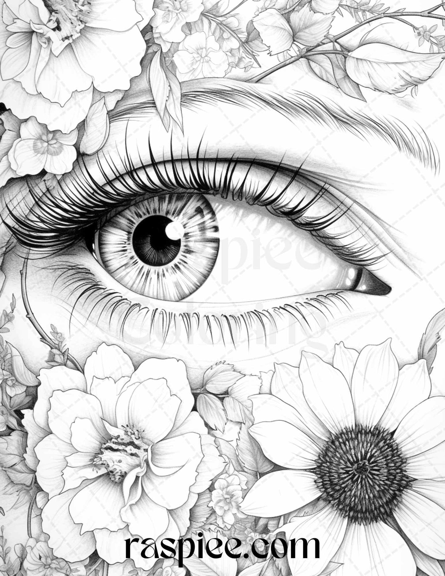 40 Charming Eyes Grayscale Coloring Pages Printable for Adults, PDF File Instant Download