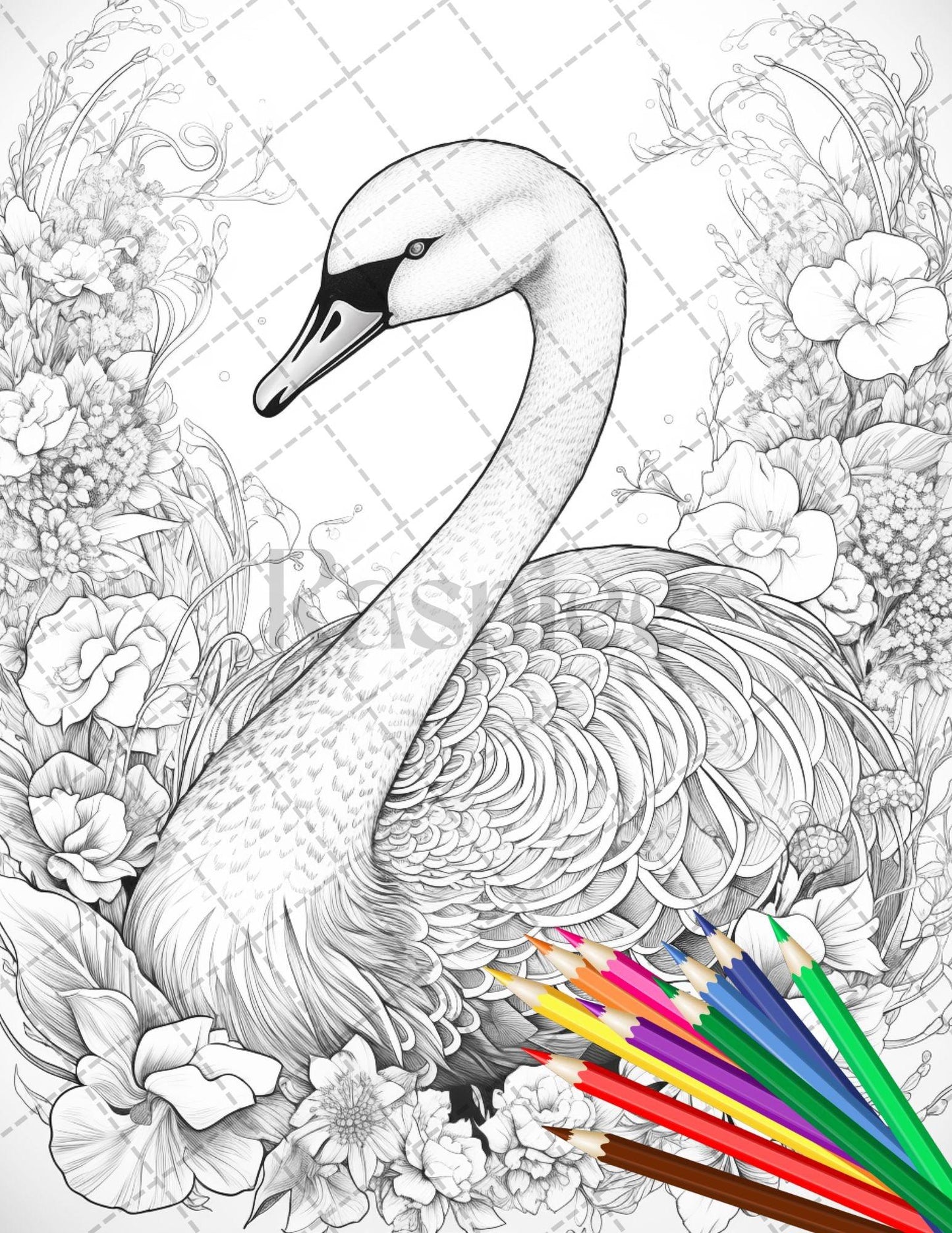 30 Animal Floral Printable Coloring Pages for Adults, Grayscale Coloring Book, Printable PDF File Download