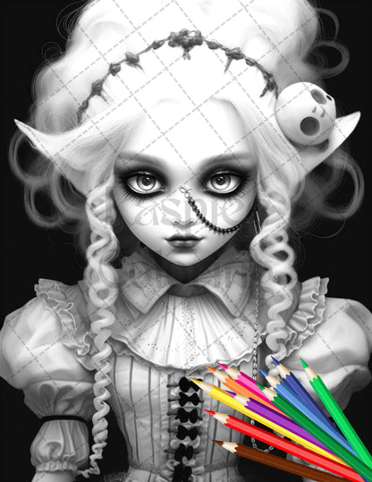 40 Creepy Porcelain Dolls Grayscale Coloring Pages for Adults, PDF File Instant Download