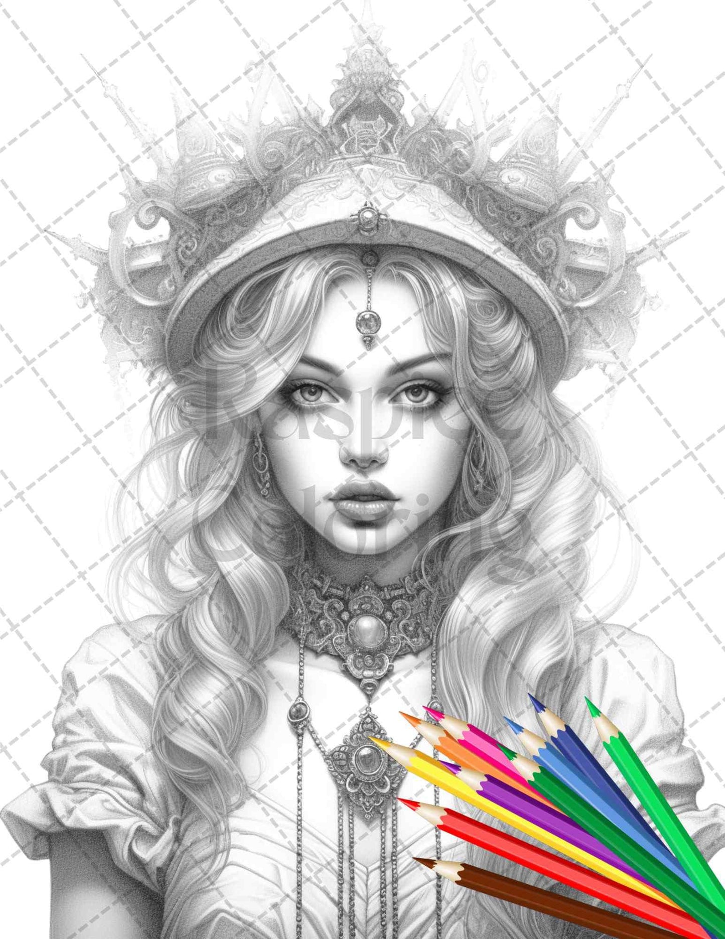 40 Beautiful Gothic Girls Grayscale Coloring Pages Printable for Adults, PDF File Instant Download