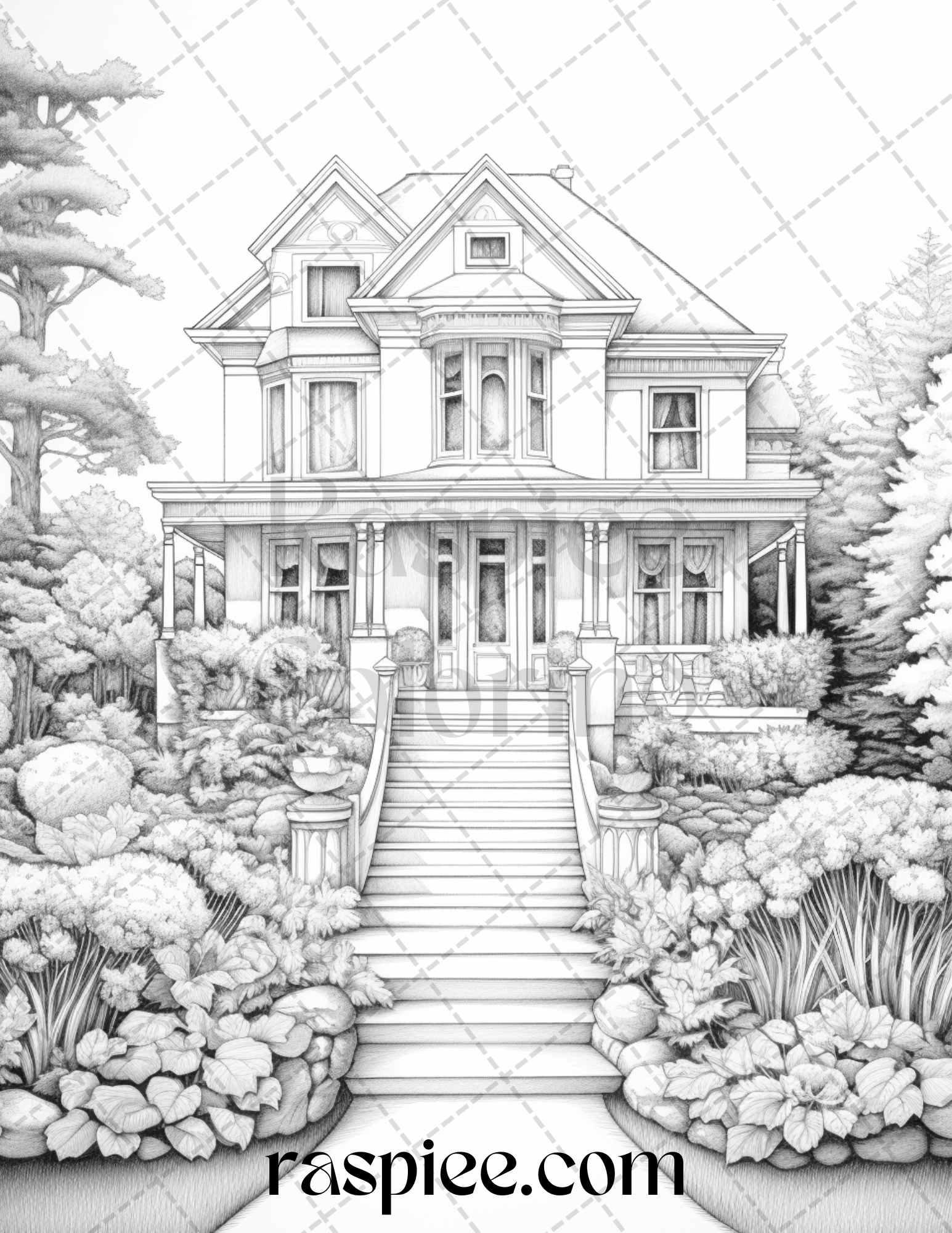 40 Victorian Houses Grayscale Coloring Pages Printable for Adults, PDF File Instant Download