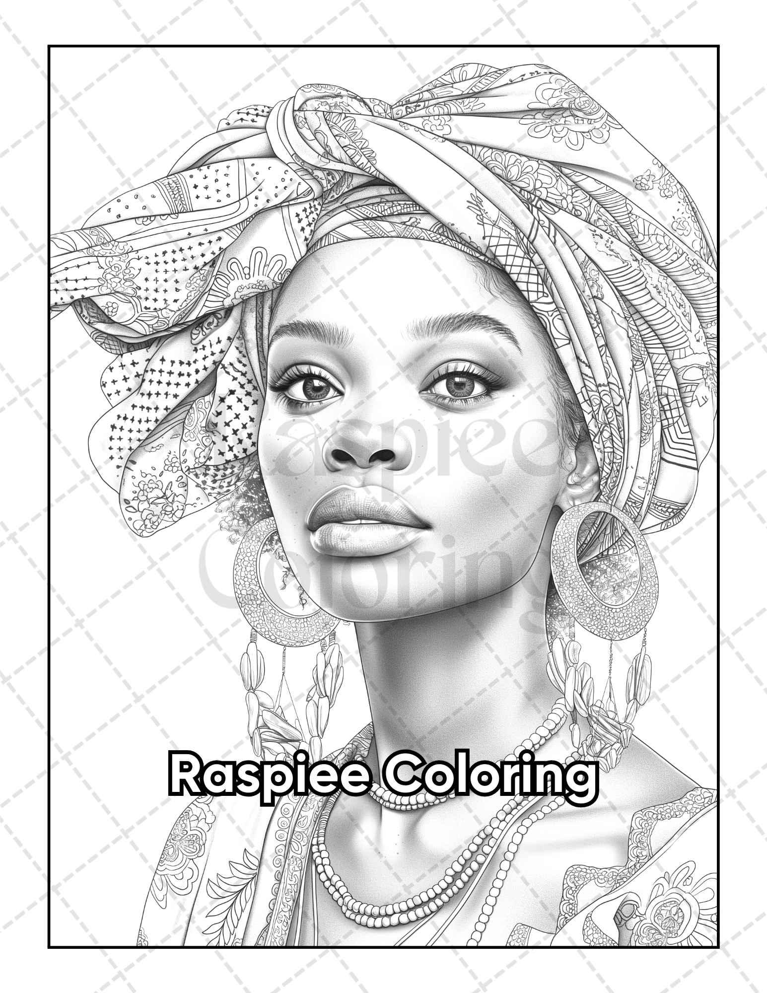 50 Black Women Portrait Coloring Pages for Adults Printable PDF Instant Download