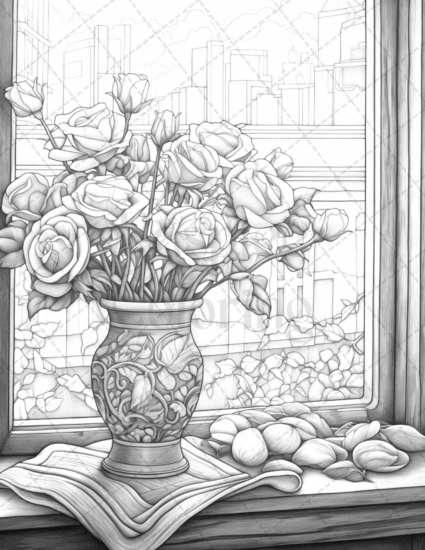 40 Captivating Roses Grayscale Coloring Pages Printable for Adults, PDF File Instant Download