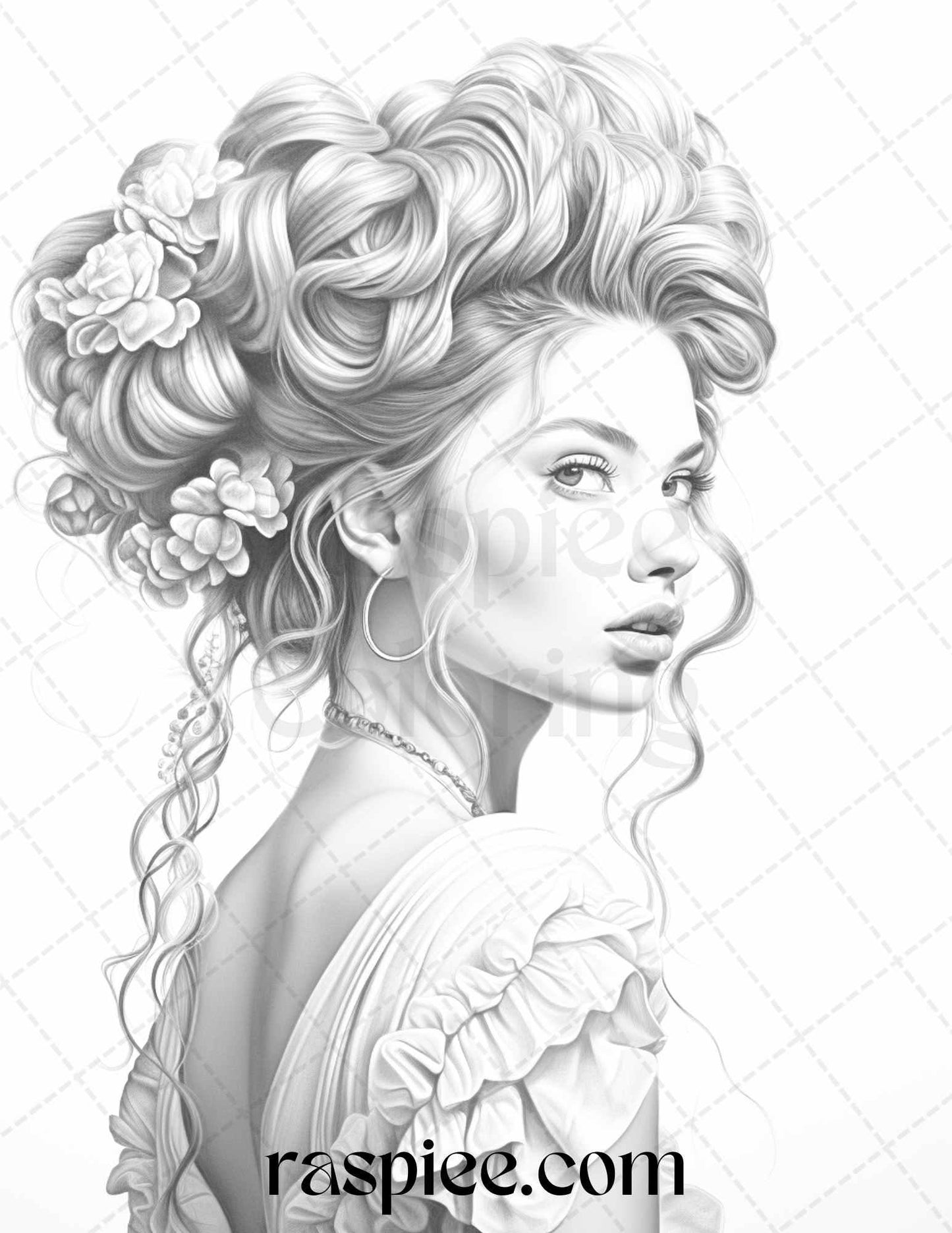 43 Beautiful Hairstyles Grayscale Coloring Pages Printable for Adults, PDF File Instant Download