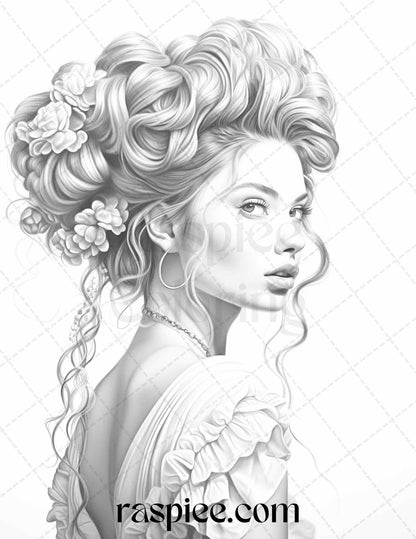 43 Beautiful Hairstyles Grayscale Coloring Pages Printable for Adults, PDF File Instant Download