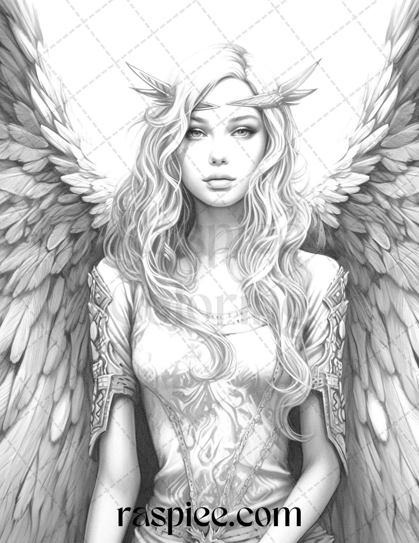 42 Enchanting Angels Grayscale Coloring Pages Printable for Adults, PDF File Instant Download