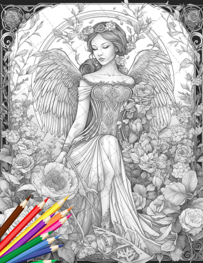 30 Beautiful Fairies Coloring Page Book for Adults, Flower Fairy Grayscale Coloring Book, Fairy Coloring Sheets, Printable PDF File Download