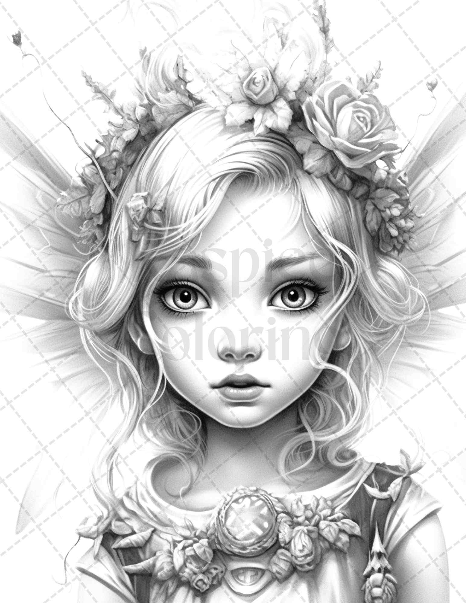 45 Adorable Chibi Fairy Grayscale Coloring Pages Printable for Adults, PDF File Instant Download