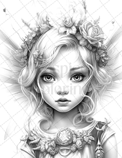 45 Adorable Chibi Fairy Grayscale Coloring Pages Printable for Adults, PDF File Instant Download