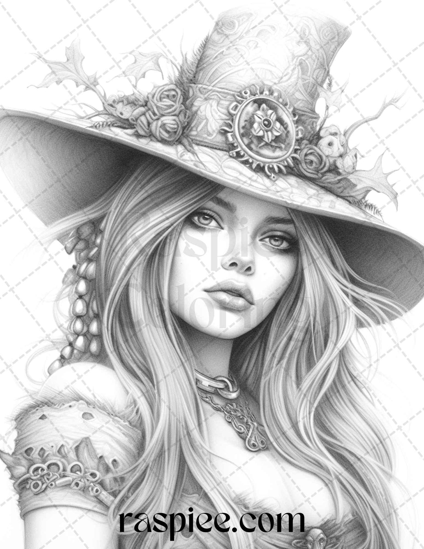 40 Beautiful Witches Grayscale Coloring Pages Printable for Adults, PDF File Instant Download