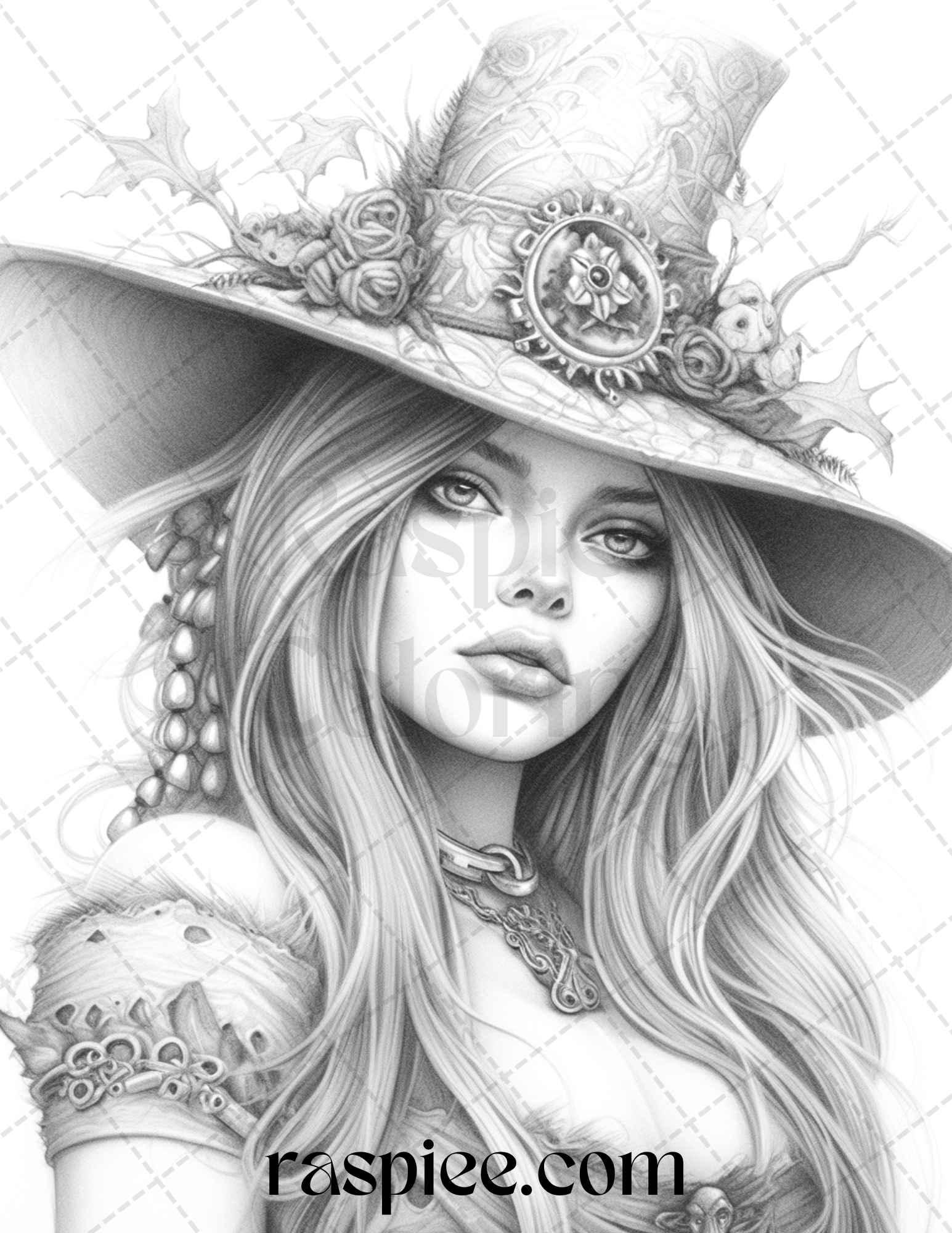 40 Beautiful Witches Grayscale Coloring Pages Printable for Adults, PDF File Instant Download