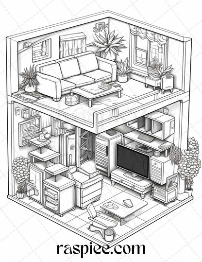 40 Pocket Room Coloring Pages Printable for Adults Kids, PDF File Instant Download