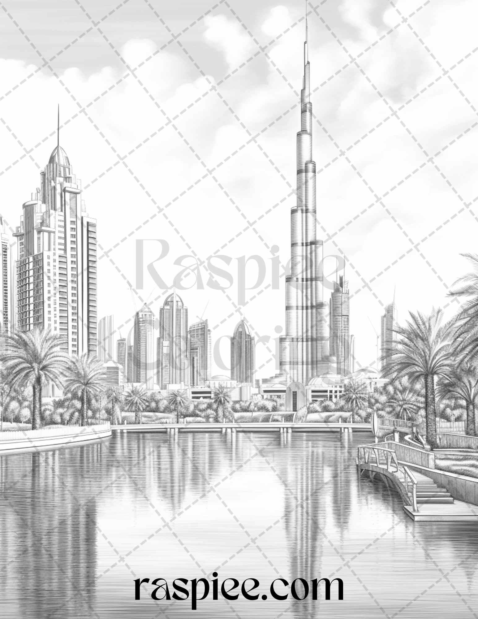 40 Beautiful Cities Travel Grayscale Coloring Pages Printable for Adults, PDF File Instant Download