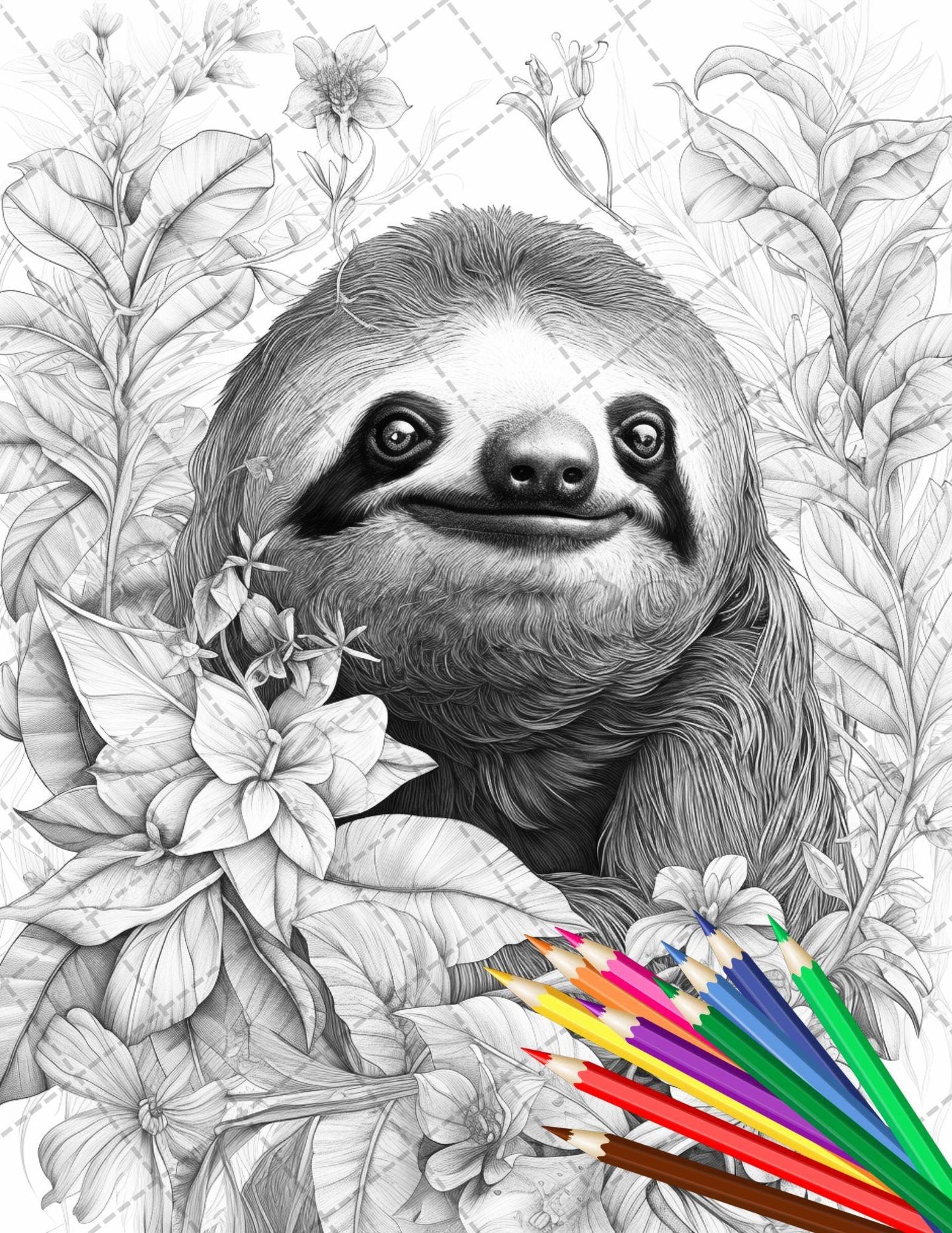 30 Animal Floral Printable Coloring Pages for Adults, Grayscale Coloring Book, Printable PDF File Download