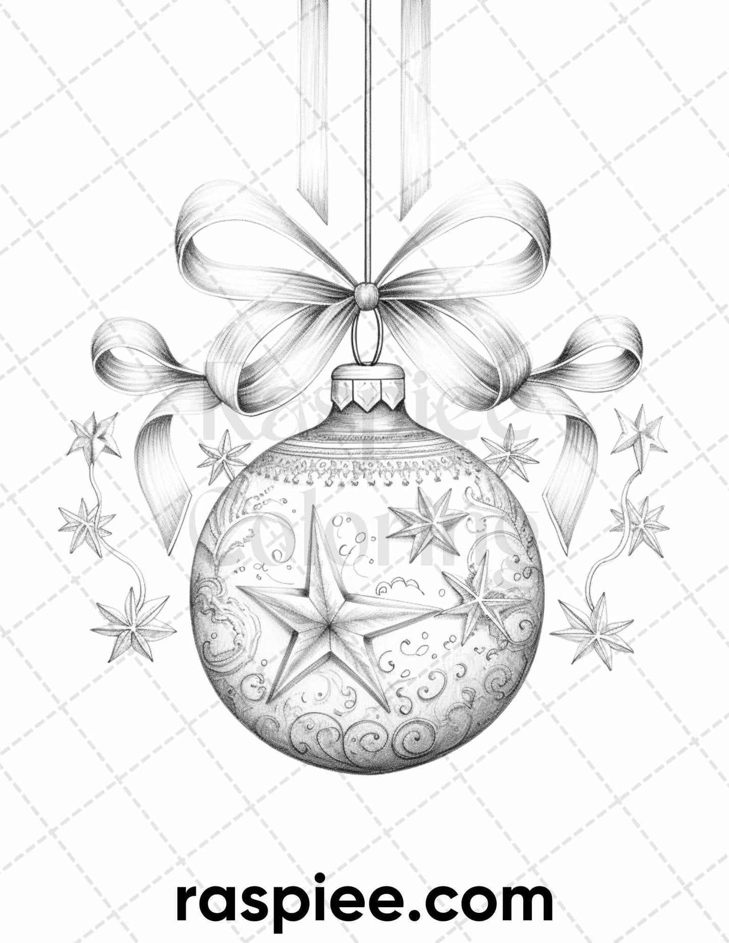 40 Christmas Balls Grayscale Coloring Pages Printable for Adults, PDF File Instant Download