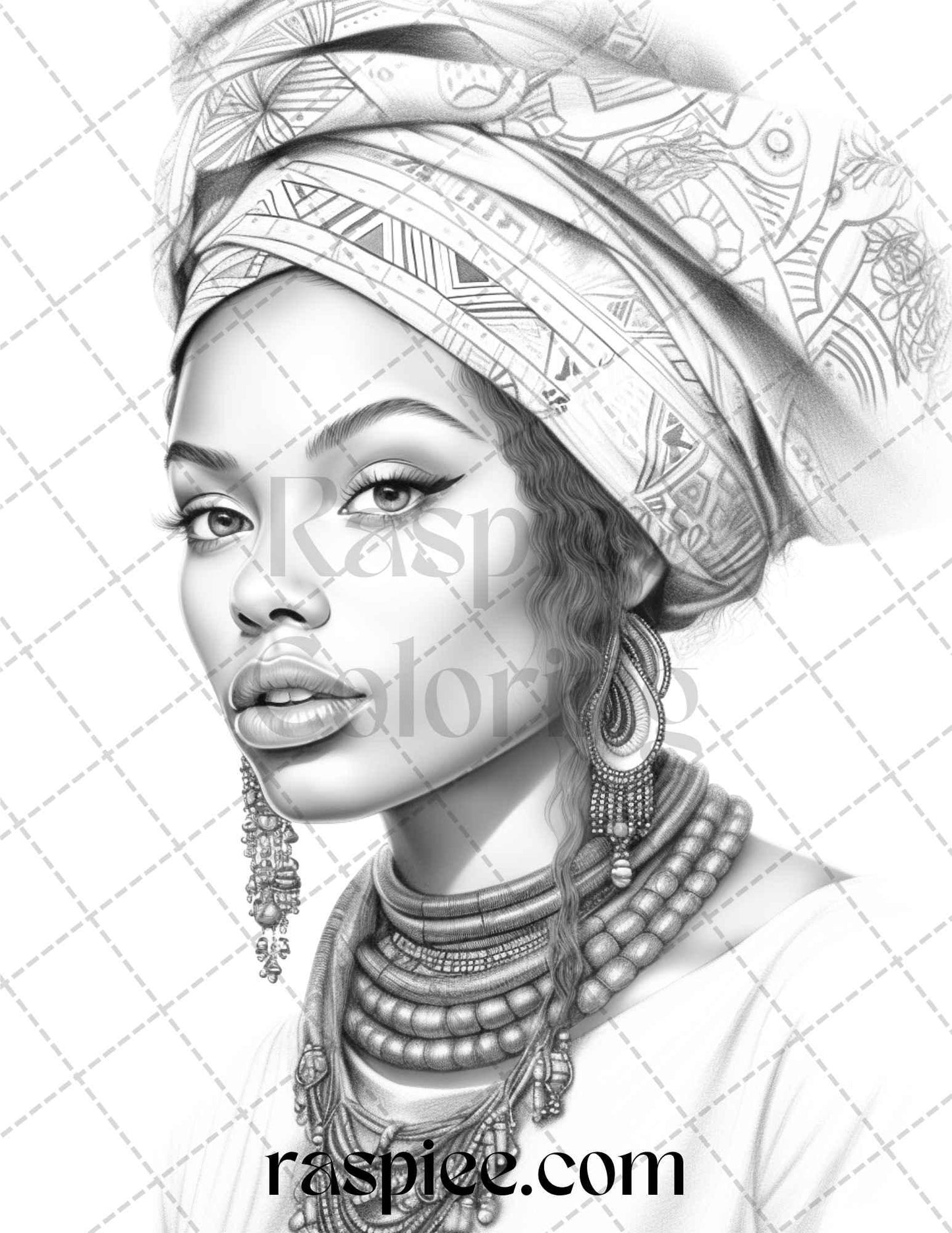 40 Beautiful African Women Grayscale Coloring Pages Printable for Adults, PDF File Instant Download