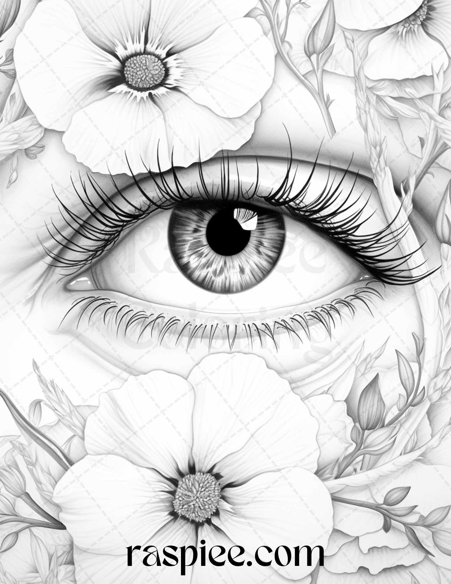 40 Charming Eyes Grayscale Coloring Pages Printable for Adults, PDF File Instant Download