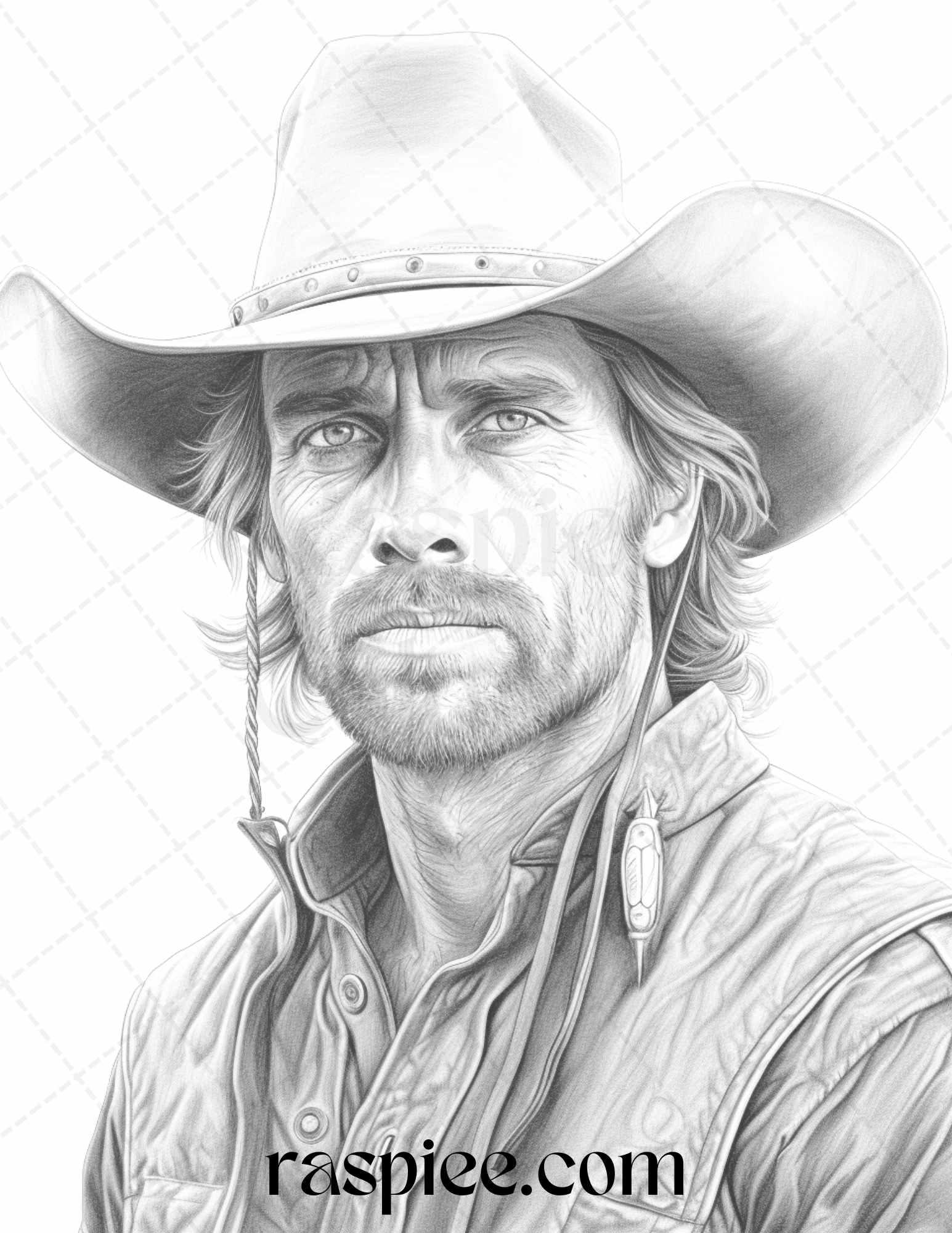 45 Wild West Cowboys Grayscale Coloring Pages Printable for Adults, PDF File Instant Download