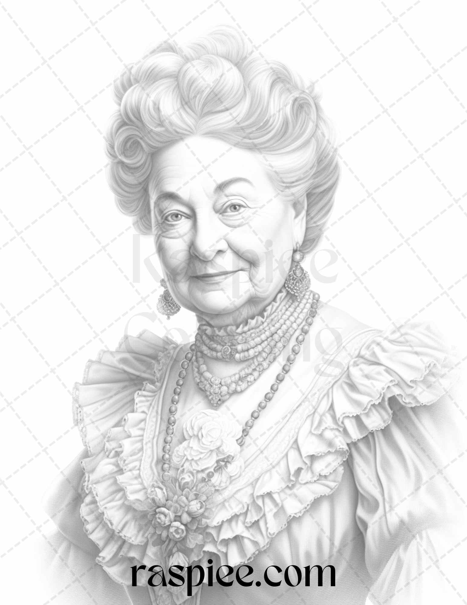 50 Victorian Grandma Grayscale Coloring Pages Printable for Adults, PDF File Instant Download