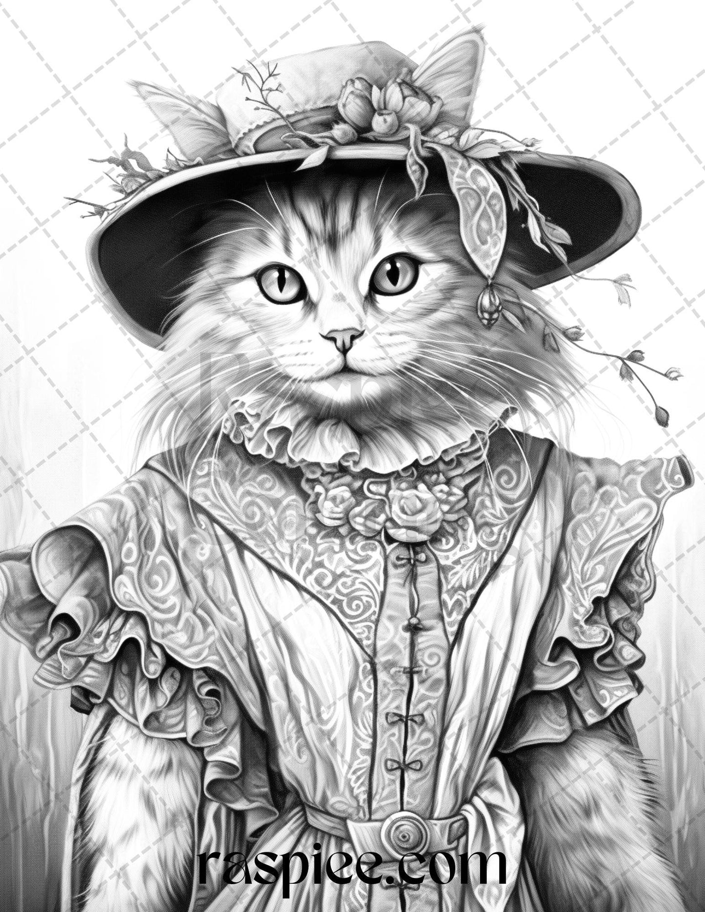 40 Halloween Witch Cat Grayscale Coloring Pages Printable for Adults, PDF File Instant Download